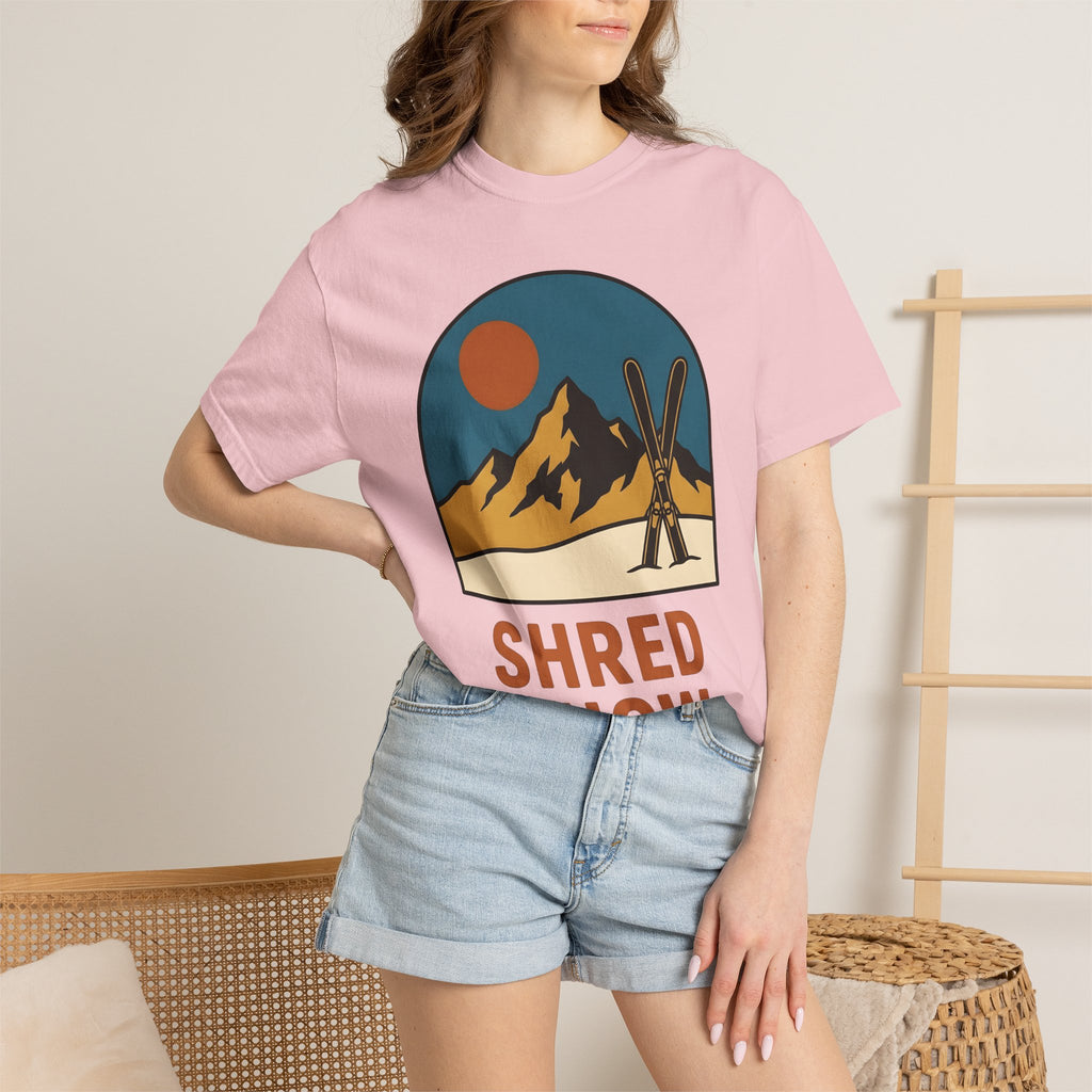 Alpine Skis Shirt Skiing Exploration Gift Women Hand Drawn Tee Skis T-Shirt Skier Fan Illustrated Tshirt Adventure Graphic Sketch Sunshine