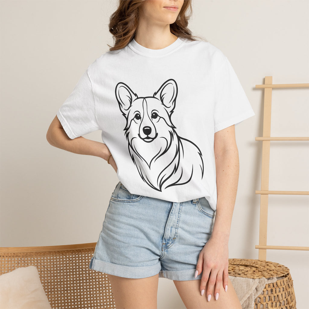 Corgi Dog Shirt Dog Fauna Gift Women Cartoon Tee Puppy T-Shirt Dog Fan Corgi Tshirt Wildlife Graphic Geometric Pet Animal Tshirt