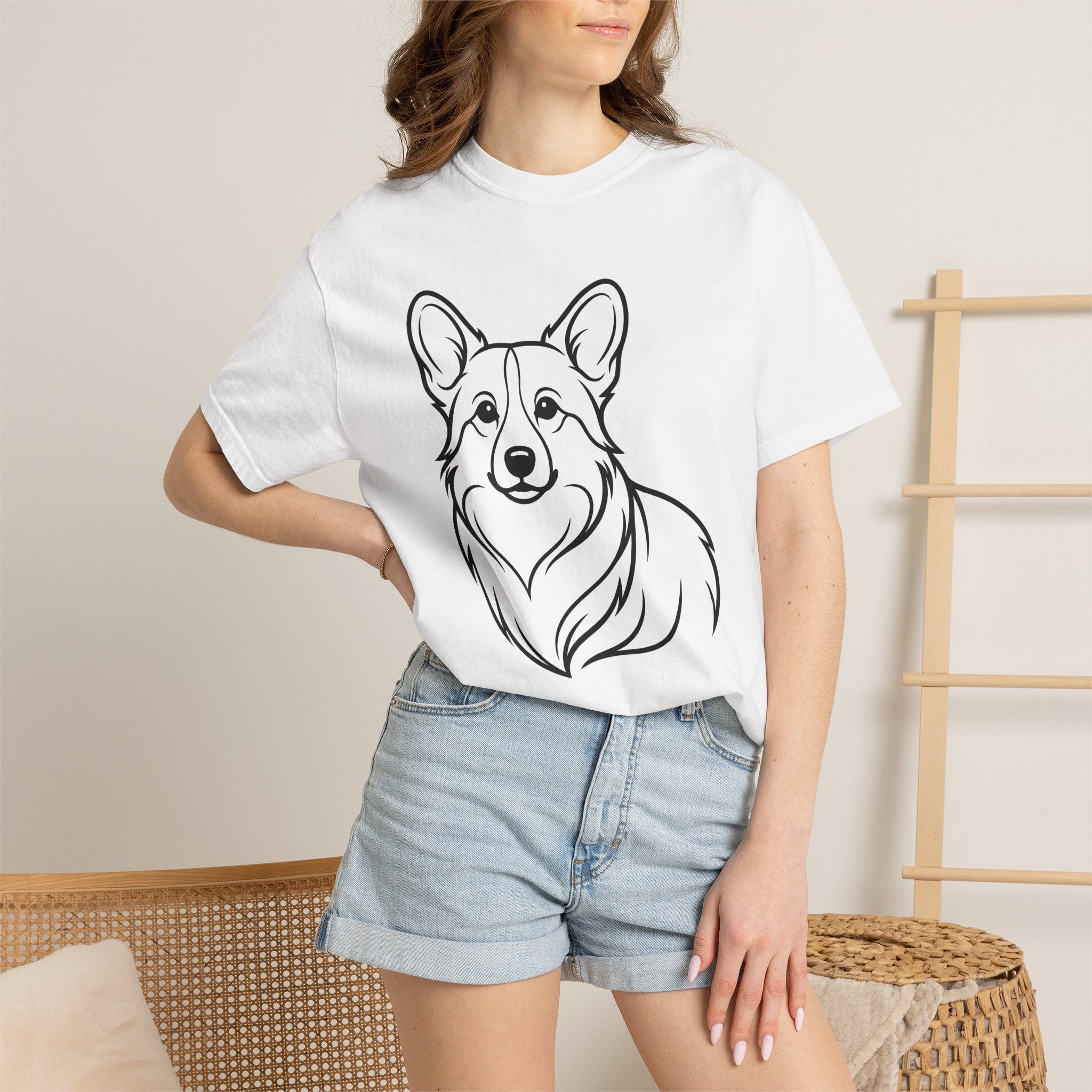 Corgi Dog Shirt Dog Fauna Gift Women Cartoon Tee Puppy T-Shirt Dog Fan Corgi Tshirt Wildlife Graphic Geometric Pet Animal Tshirt