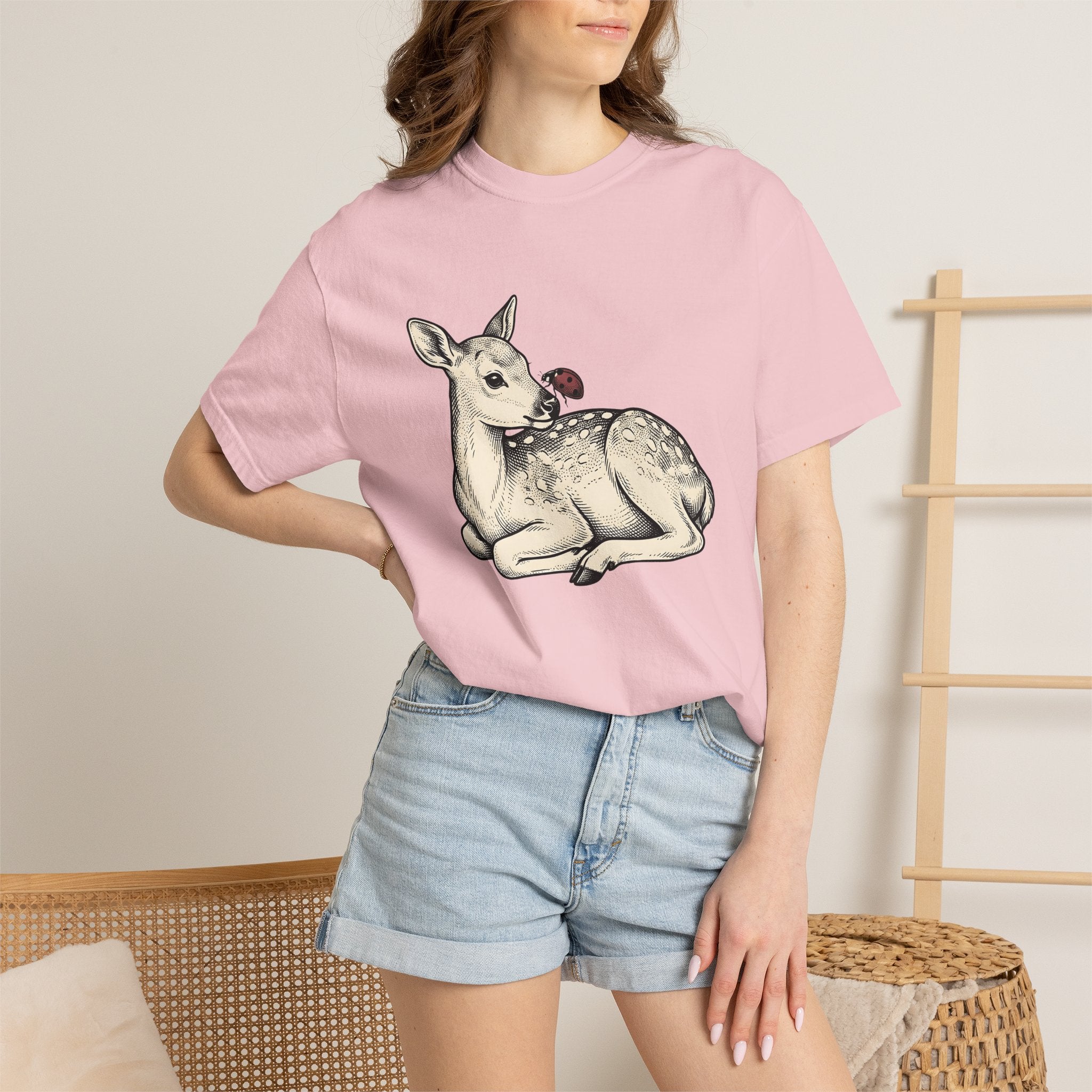 Fawn Graphic Shirt Animals Nature Gift Women Hand Drawn Tee Deer T-Shirt Wildlife Fan Illustrated Tshirt Environmental Graphic Vintage