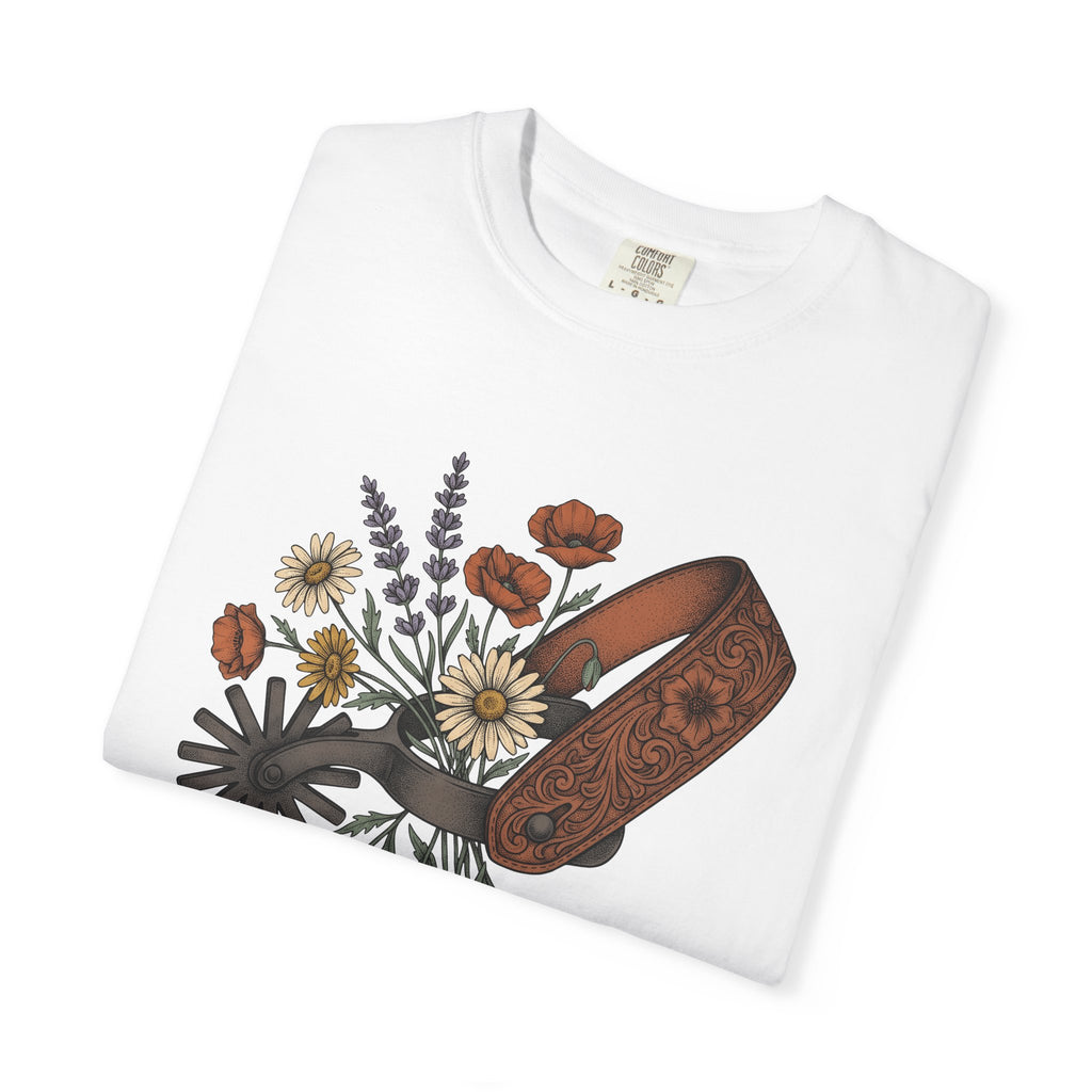 Cowboy Spur Shirt Cowgirl Blossom Gift Women Rustic Tee Spur T-Shirt Cowgirl Fan Western Tshirt Floral Graphic Retro Meadow Flowers Tshirt