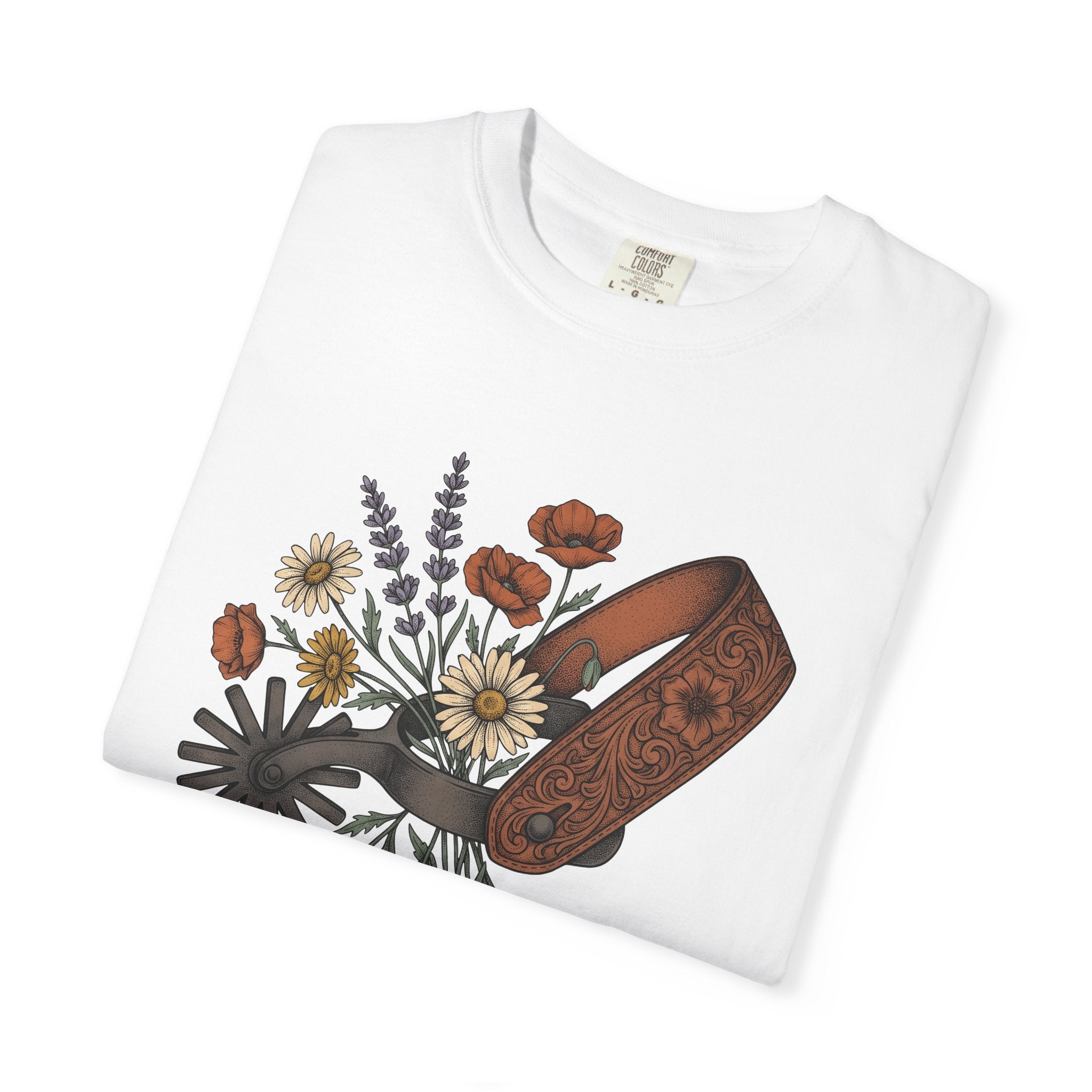 Cowboy Spur Shirt Cowgirl Blossom Gift Women Rustic Tee Spur T-Shirt Cowgirl Fan Western Tshirt Floral Graphic Retro Meadow Flowers Tshirt