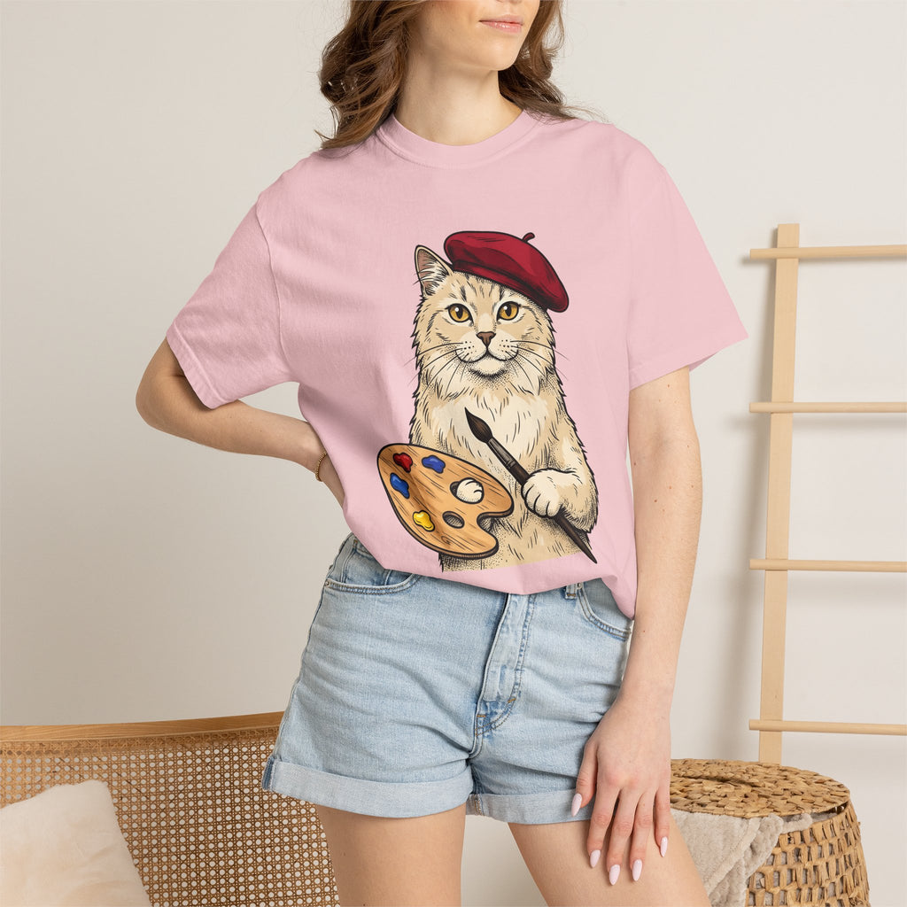 Art Cat Shirt Cat Drawing Gift Women Cartoon Tee Kitty T-Shirt Feline Fan Comic Tshirt Sketch Graphic Traditional Paint Tray Tshirt