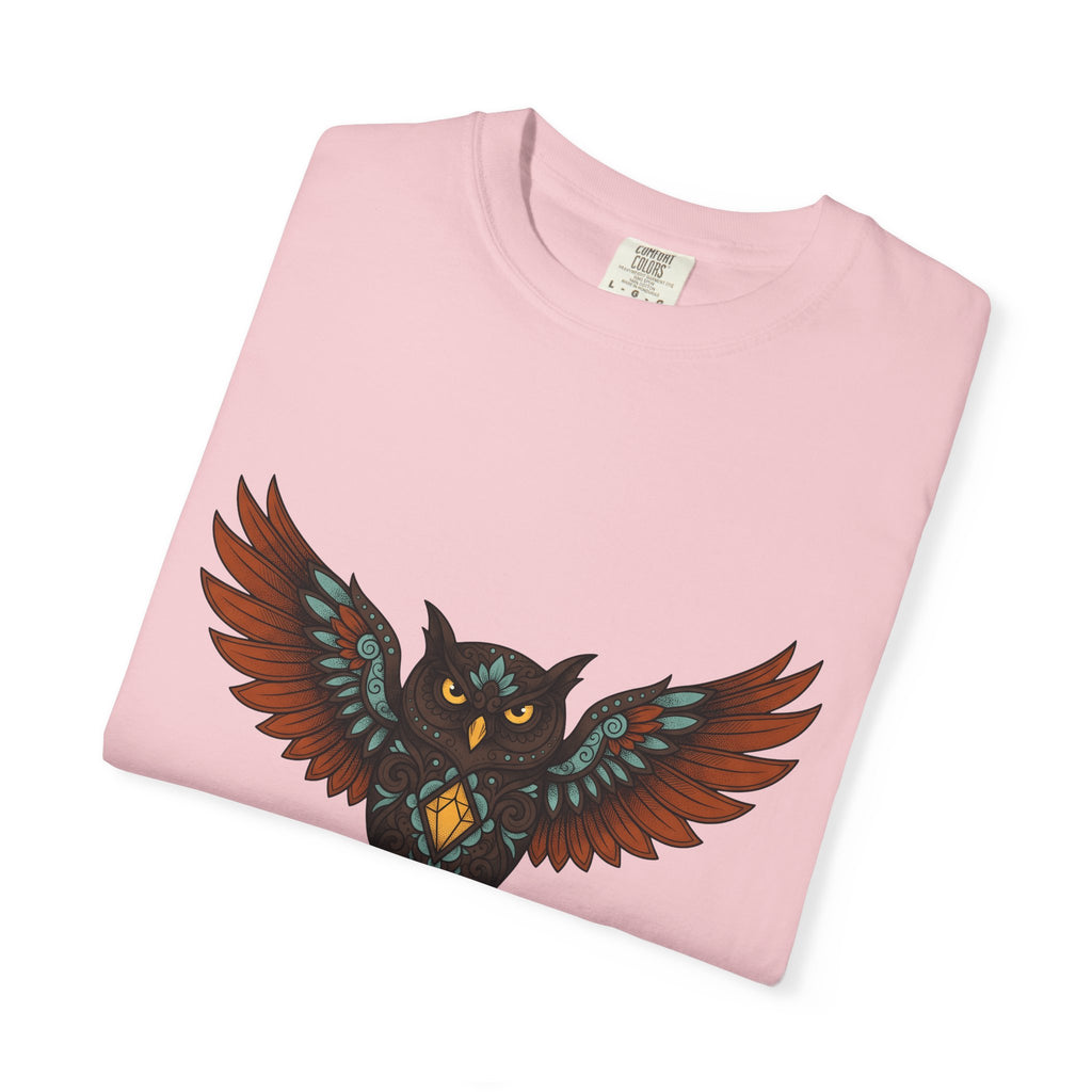 Owl Illustration Shirt Boho Chic Wildlife Gift Women Tribal Tee Hoot Owl T-Shirt Bohemian Fan Ethnic Tshirt Animal Graphic Zen Crystal