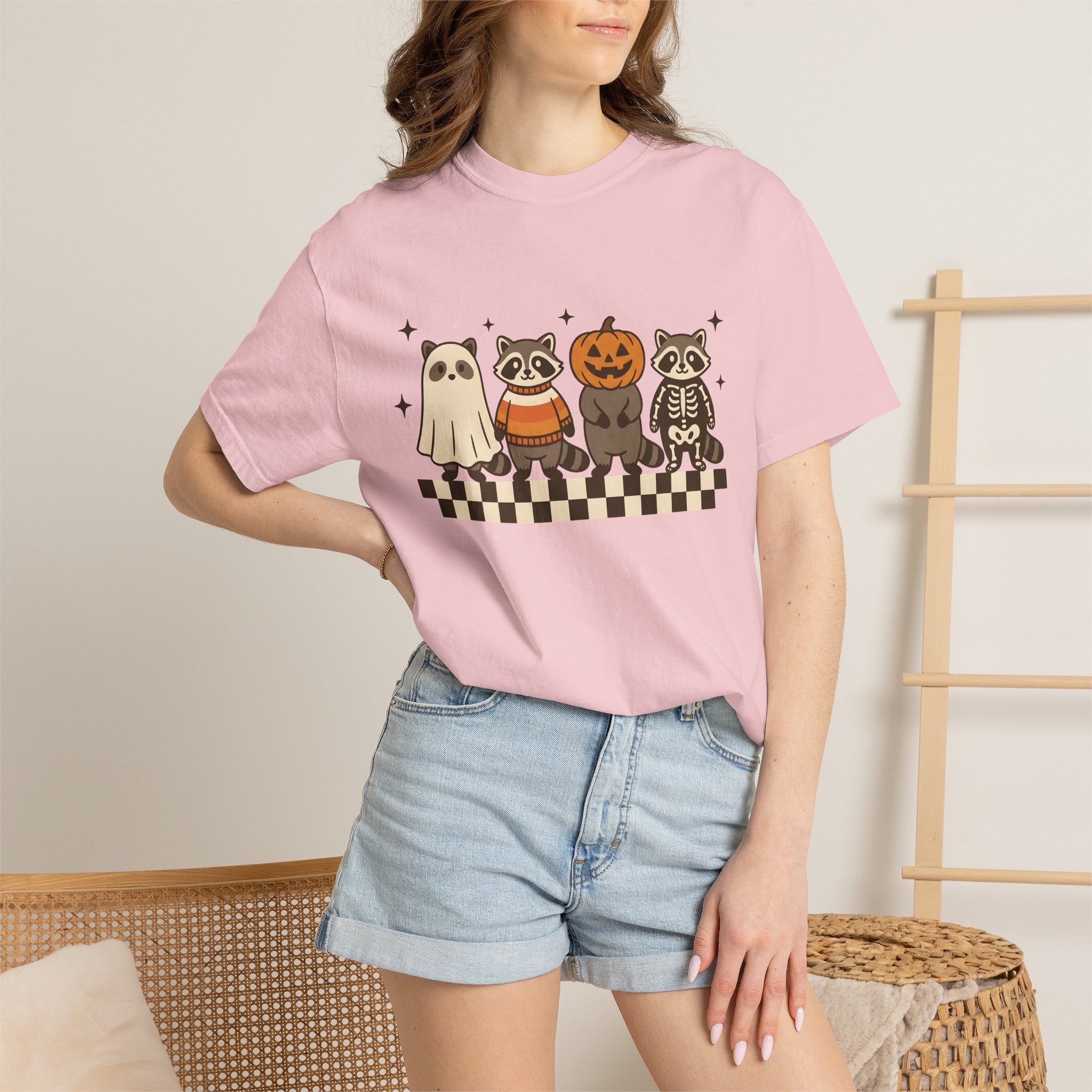 Raccoon Outfits Shirt Halloween Wildlife Gift Women Cute Tee Trash Panda T-Shirt Spooky Fan Kawaii Tshirt Animal Graphic Vintage Plaid