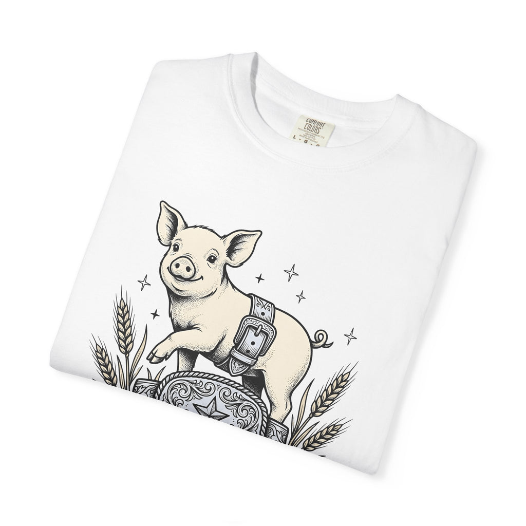 Hog Belt Buckle Shirt Cowgirl Agriculture Gift Women Retro Tee Belt Buckle T-Shirt Rodeo Fan Vintage Tshirt Farming Graphic Sketch Grain