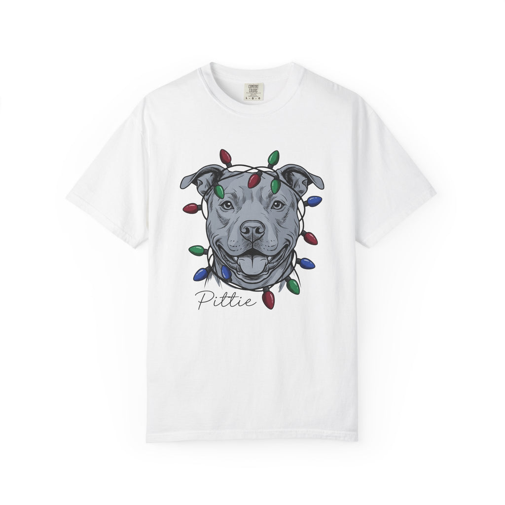 Pitbull Canine Shirt Dog Winter Gift Women Line Art Tee Pibble T-Shirt Dog Fan Illustrated Graphic Tshirt Hand Drawn String Lights Tshirt