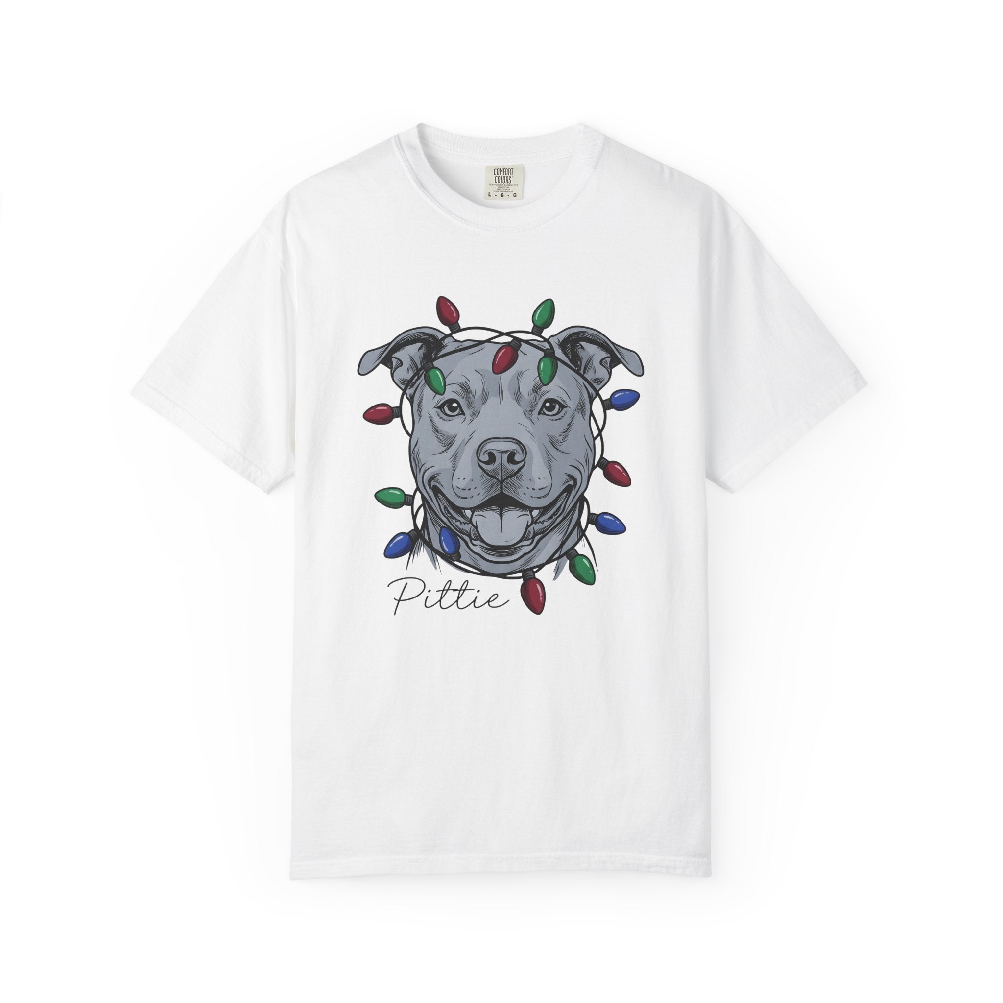 Pitbull Canine Shirt Dog Winter Gift Women Line Art Tee Pibble T-Shirt Dog Fan Illustrated Graphic Tshirt Hand Drawn String Lights Tshirt