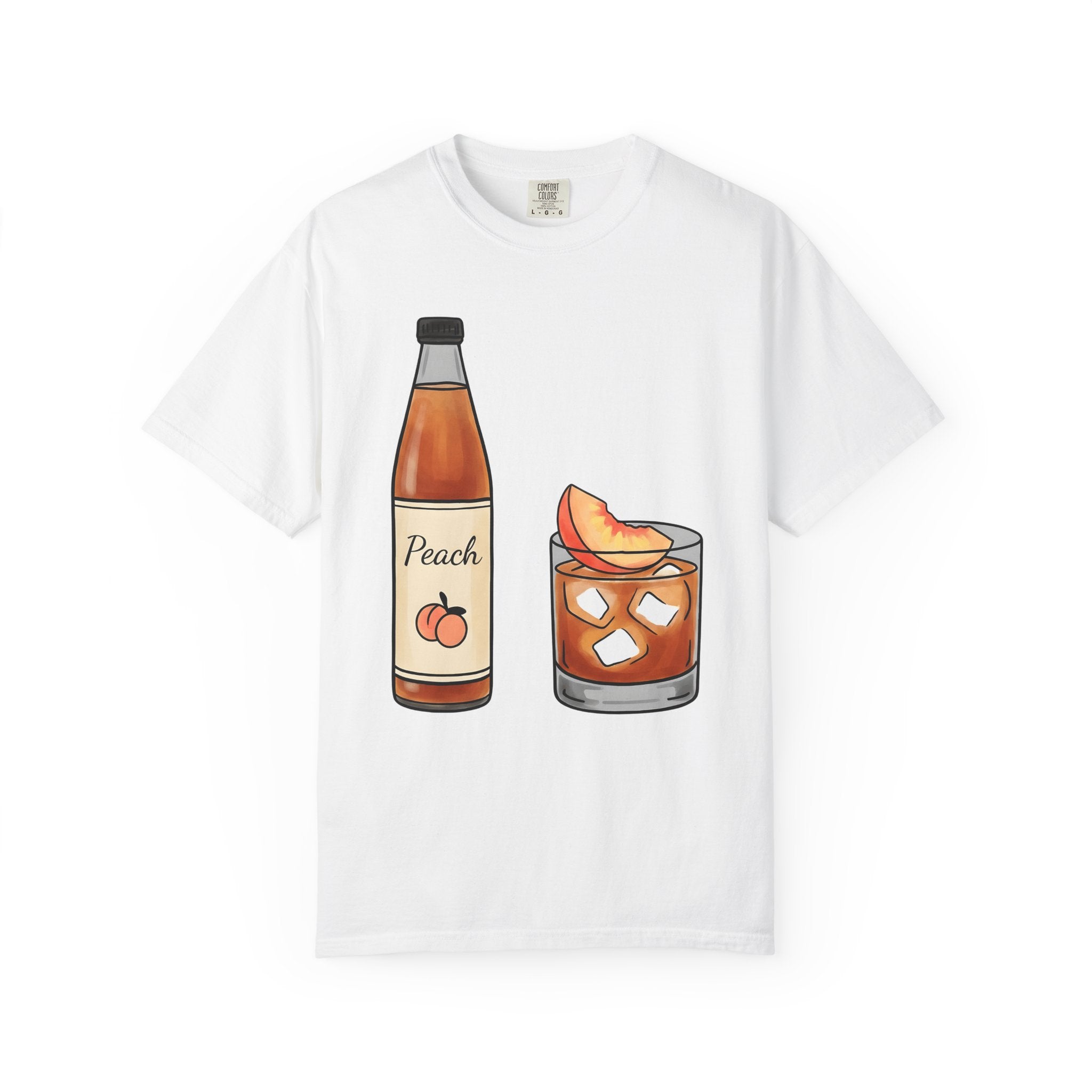 Peach Drink Shirt Fruit Food Gift Women Hand Drawn Tee Bellini T-Shirt Fruit Fan Illustrated Graphic Tshirt Minimalist Fruit Slice Tshirt