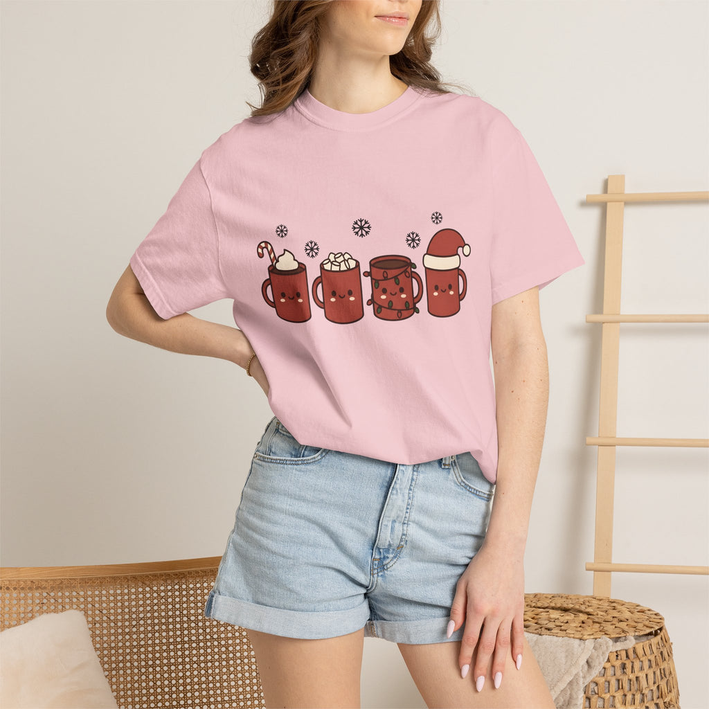 Adorable Hot Chocolate Mugs Shirt Christmas Holiday Gift Women Cartoon Tee Hot Chocolate Mugs T-Shirt Xmas Fan Comic Tshirt Seasonal Graphic