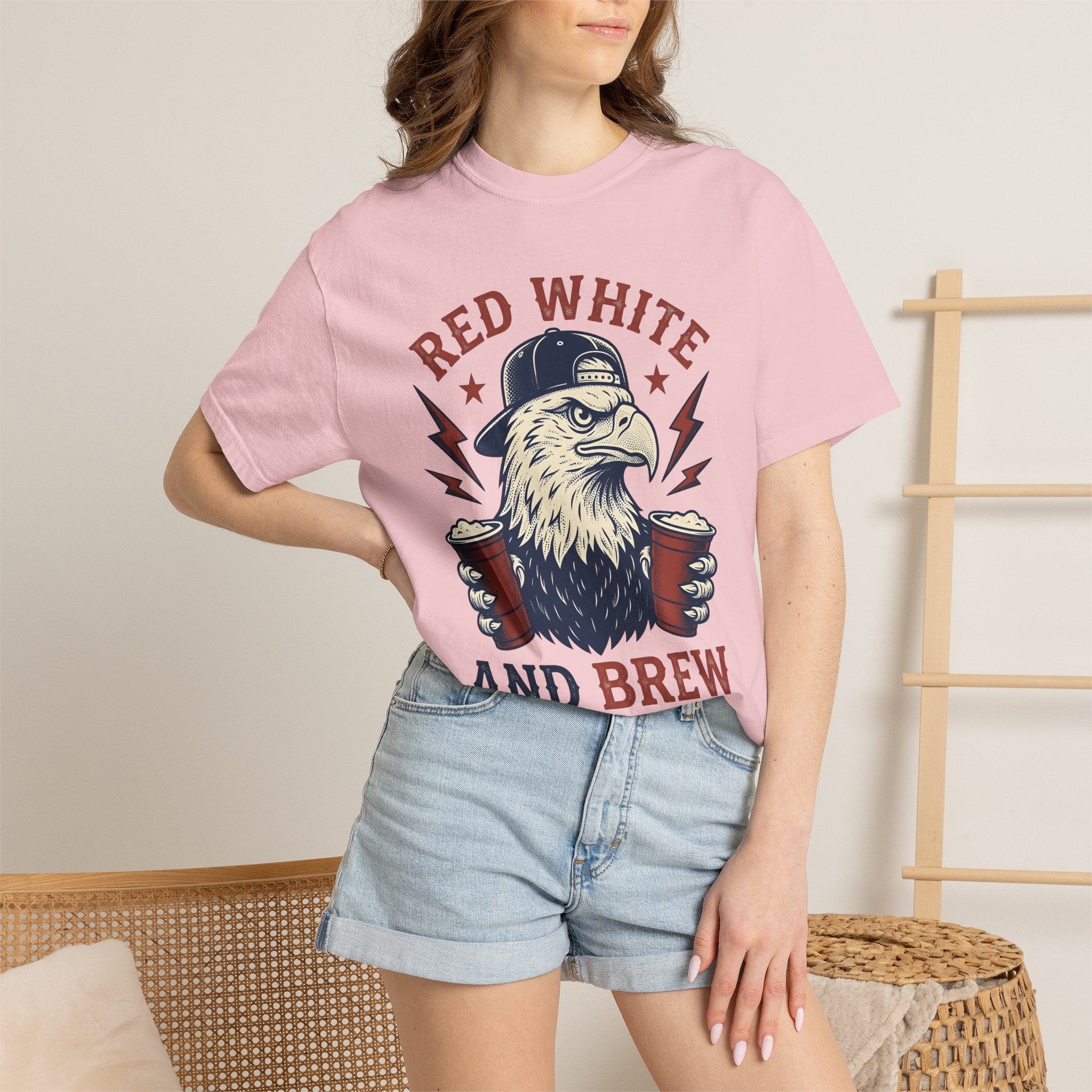 Bald Eagle Shirt 4th Of July Liquor Gift Women Rustic Tee Eagle T-Shirt Patriot Fan American Tshirt Boozy Graphic Cartoon Beer Glasses