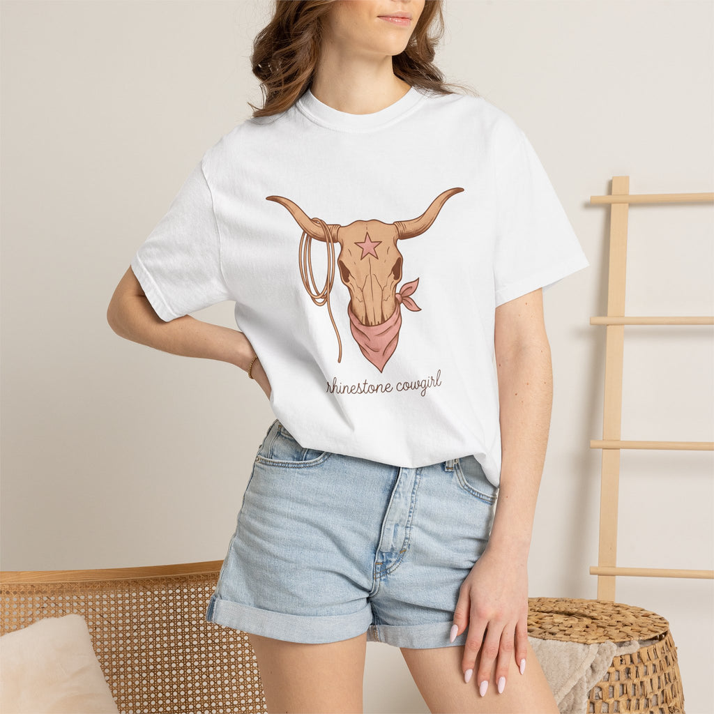 Steer Skull Shirt Cowgirl Livestock Gift Women Cowboy Tee Bull Skull T-Shirt Rancher Fan Western Tshirt Cattle Graphic Retro Scarf Tshirt