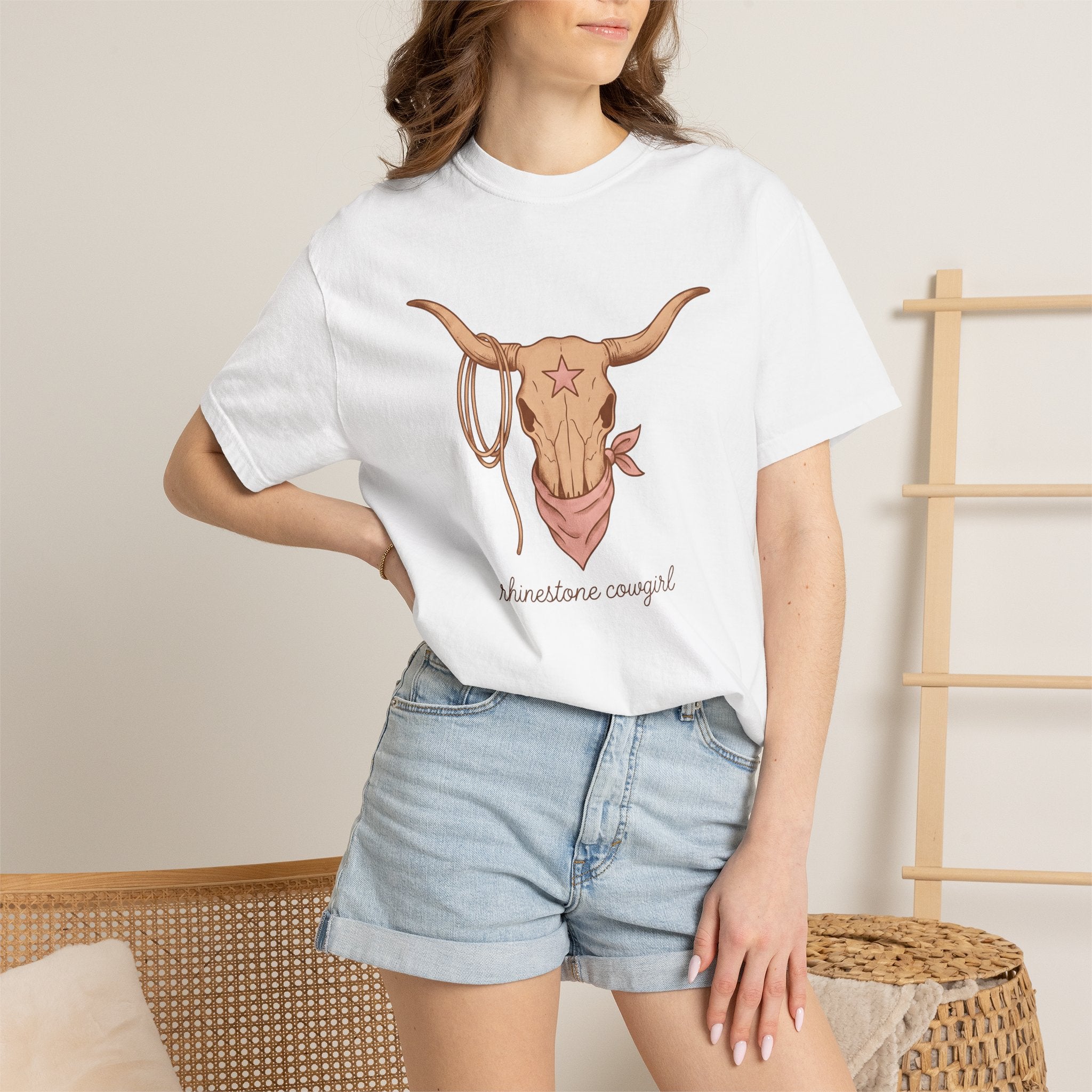 Steer Skull Shirt Cowgirl Livestock Gift Women Cowboy Tee Bull Skull T-Shirt Rancher Fan Western Tshirt Cattle Graphic Retro Scarf Tshirt