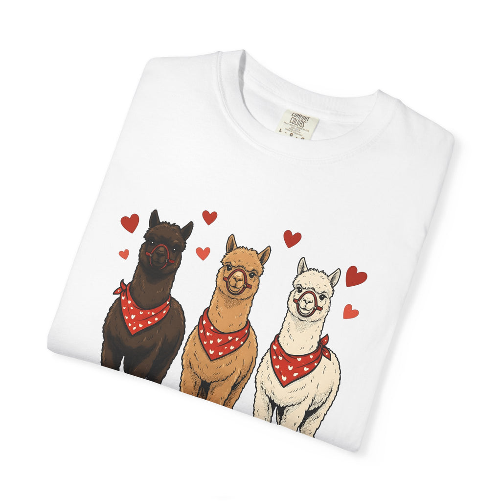 Llama Trio Shirt St. Valentine's Day Animal Gift Women Hand Drawn Tee Alpaca T-Shirt Valentine Fan Illustrated Tshirt Creature Graphic