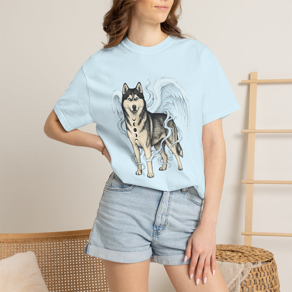 Husky Angel Shirt Dog Legend Gift Women Cartoon Tee Siberian Husky T-Shirt Dog Fan Husky Graphic Tshirt Digital Art Feathers Tshirt