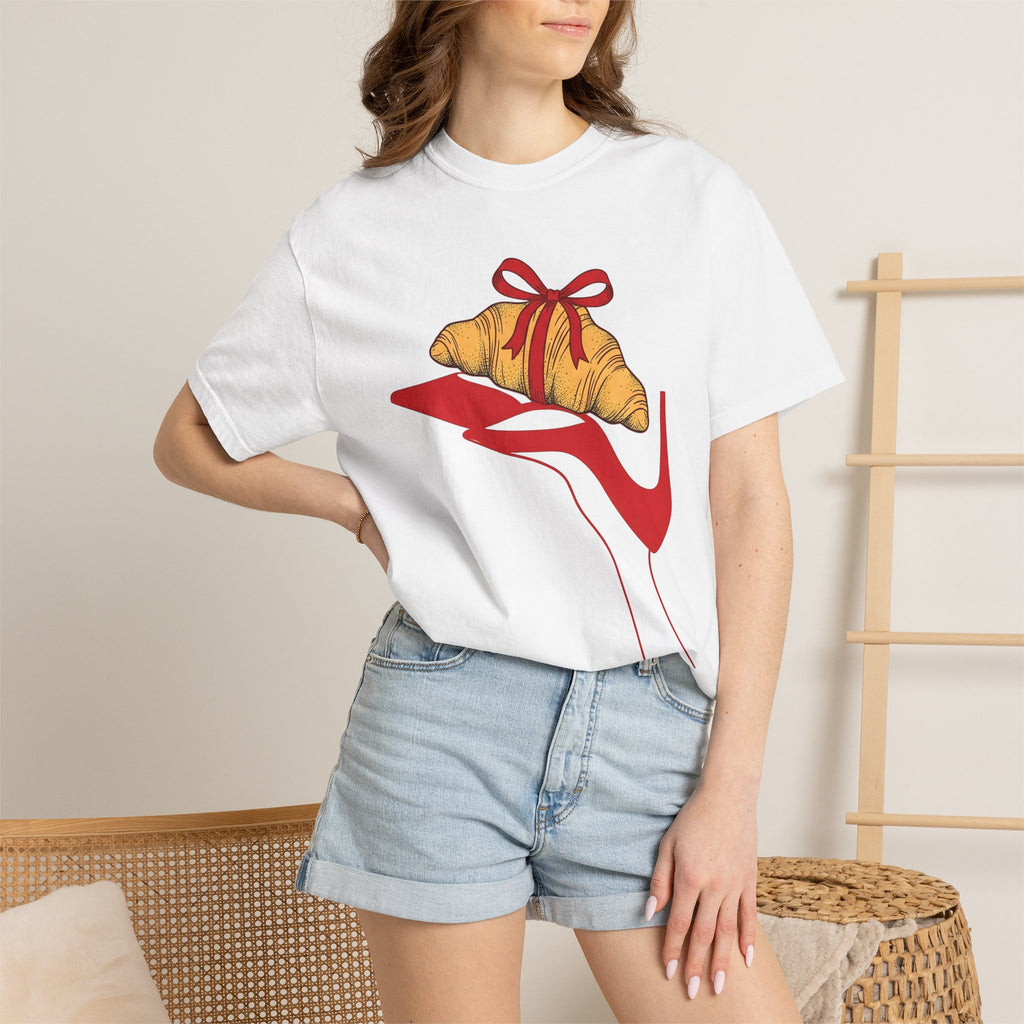 Croissant Gift Shirt Desserts Clothing Gift Women Cartoon Tee Pastry T-Shirt Dessert Fan Comic Tshirt Apparel Graphic Clean High Heel Shoe