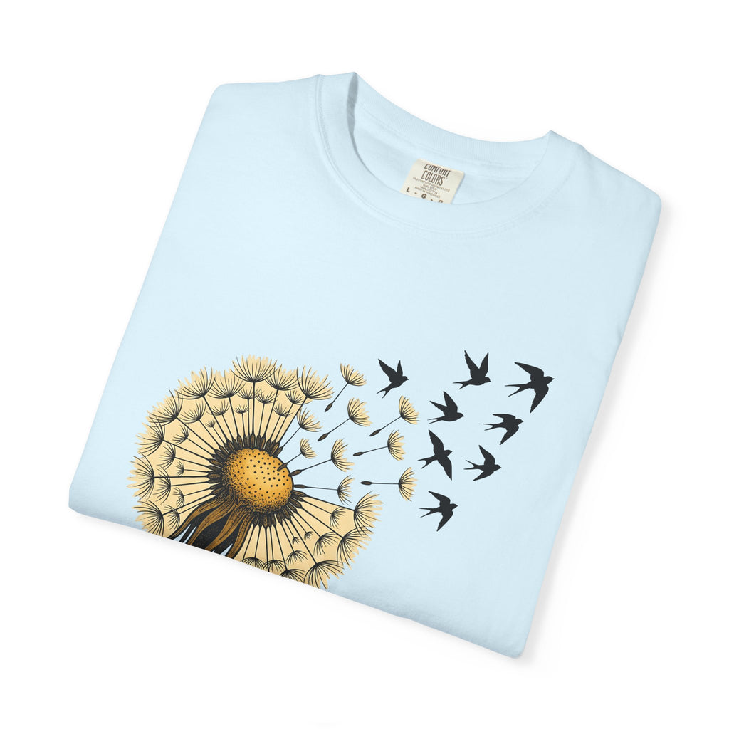 Dandelion Birds Shirt Animals & Flowers Nature Gift Women Botanical Tee Wildflower T-Shirt Wildlife Fan Floral Tshirt Environmental Graphic