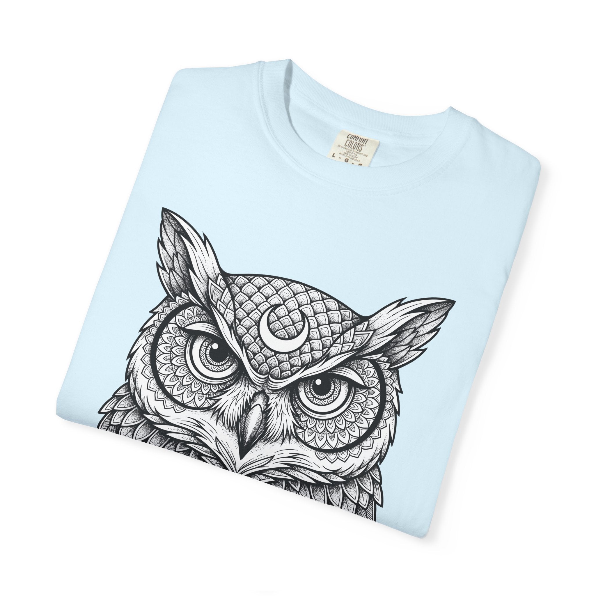 Owl Head Shirt Boho Chic Animal Gift Women Boho Tee Owl T-Shirt Bohemian Fan Hoot Graphic Mandala Crescent Moon Tshirt