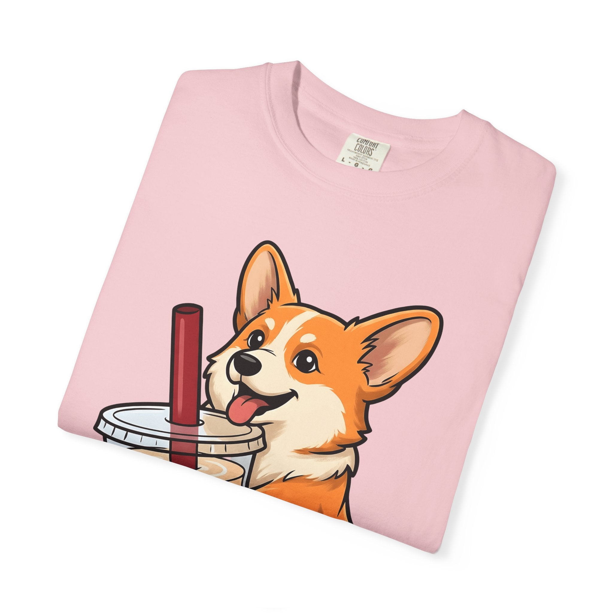 Corgi Dog Shirt Dog Food Gift Women Cute Tee Puppy T-Shirt Dog Fan Canine Tshirt Foodie Graphic Cartoon Bubble Tea Tshirt