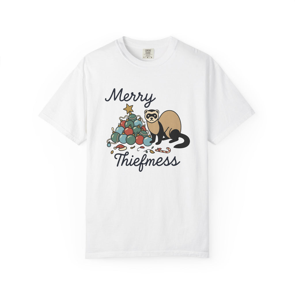 Ferret Illustration Shirt Christmas Pet Gift Women Cute Tee Weasel T-Shirt Xmas Fan Ferret Graphic Cute Tshirt Simple Holiday Baubles Tshirt