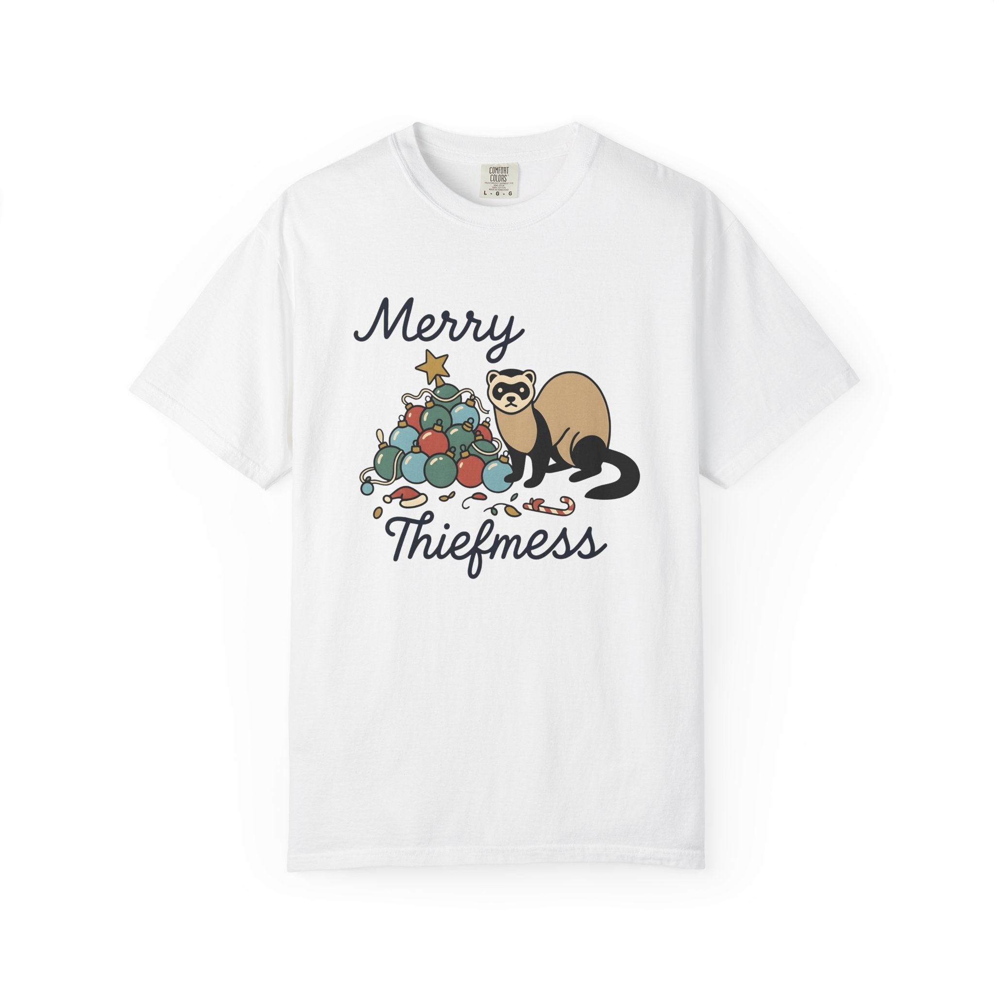 Ferret Illustration Shirt Christmas Pet Gift Women Cute Tee Weasel T-Shirt Xmas Fan Ferret Graphic Cute Tshirt Simple Holiday Baubles Tshirt