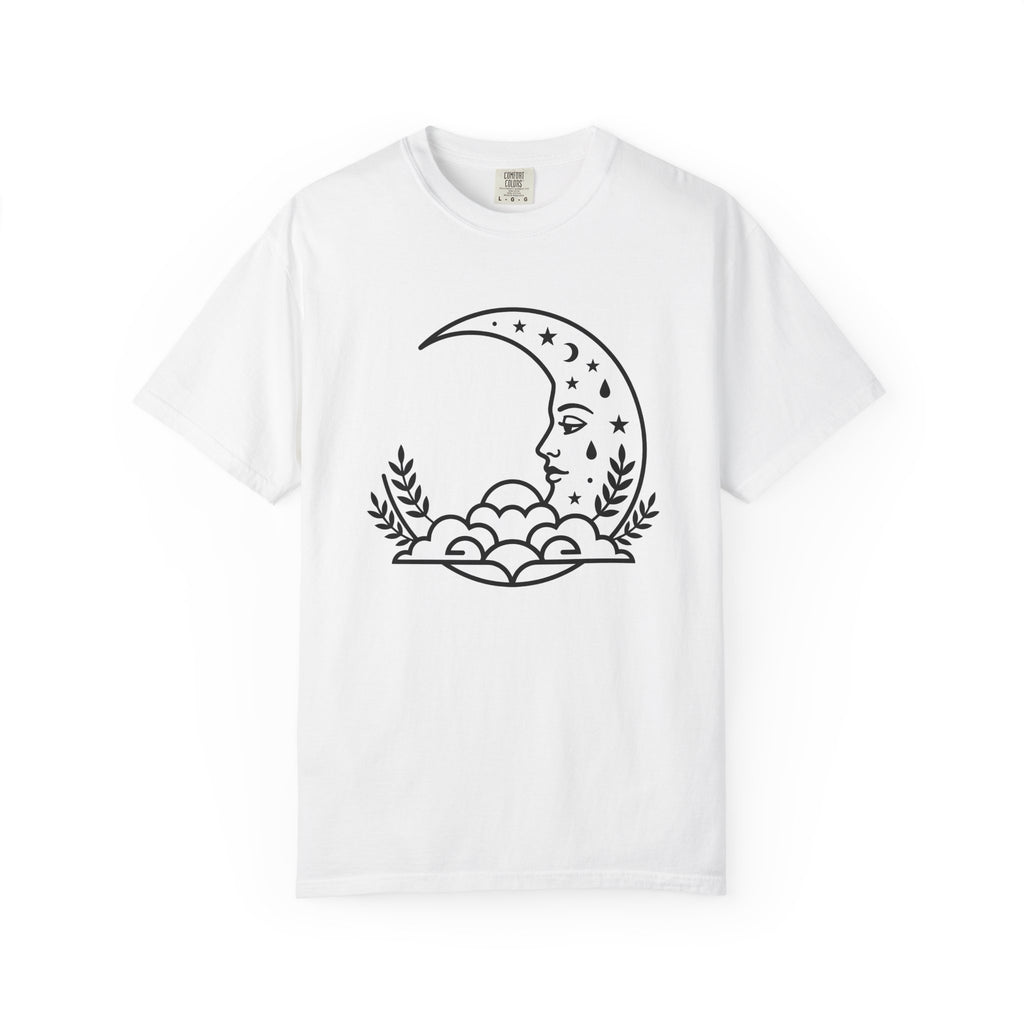 Lunar Face Shirt Boho Chic Space Gift Women Doodle Tee Moon T-Shirt Bohemian Fan Hand Drawn Tshirt Galaxy Graphic Modern Twinkling Stars