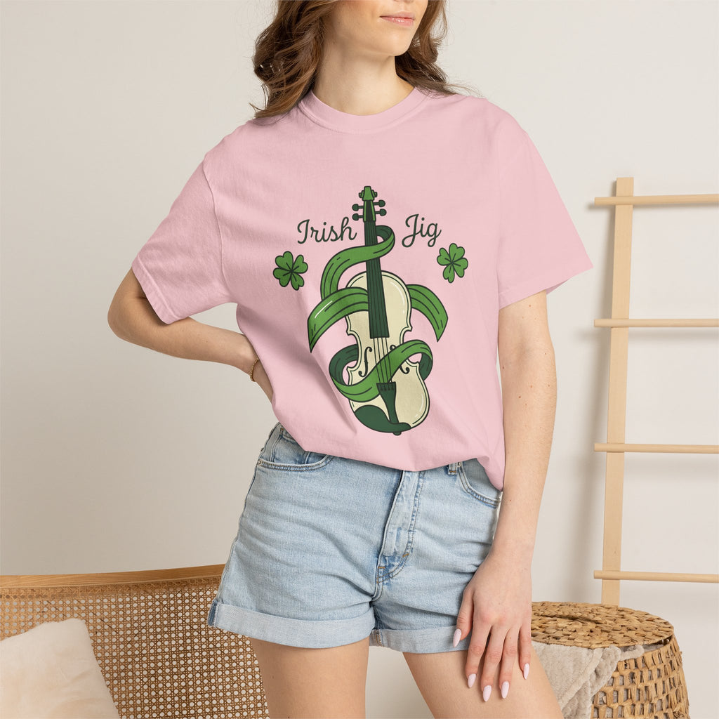 Fiddle Clover Shirt St Patrick's Day Sound Gift Women Line Art Tee Shamrock T-Shirt Luck Fan Illustrated Graphic Tshirt Antique Green Leaf