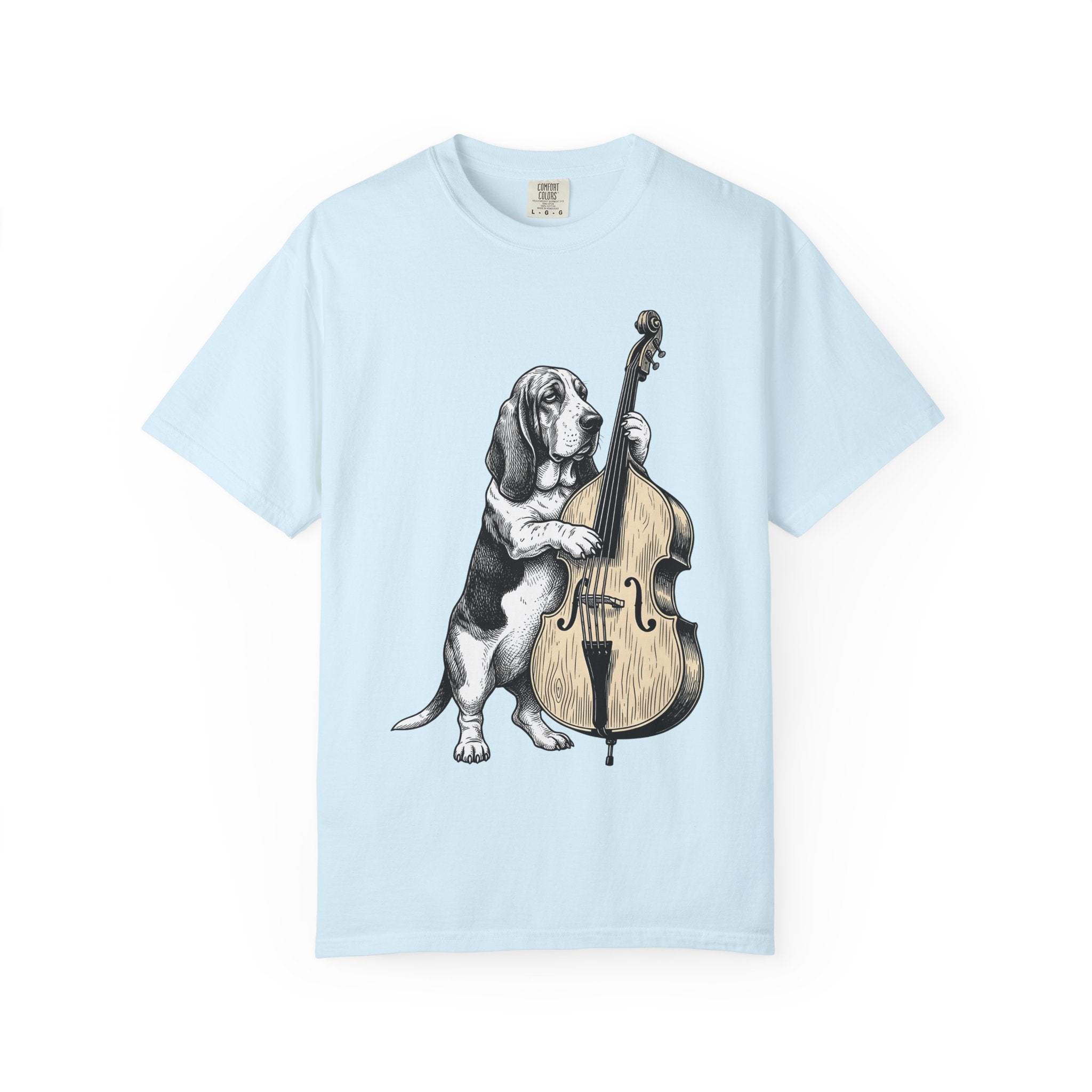 Basset Hound Shirt Dog Music Gift Women Hand Drawn Tee Hound Dog T-Shirt Dog Fan Illustrated Graphic Tshirt Vintage Upright Bass Tshirt