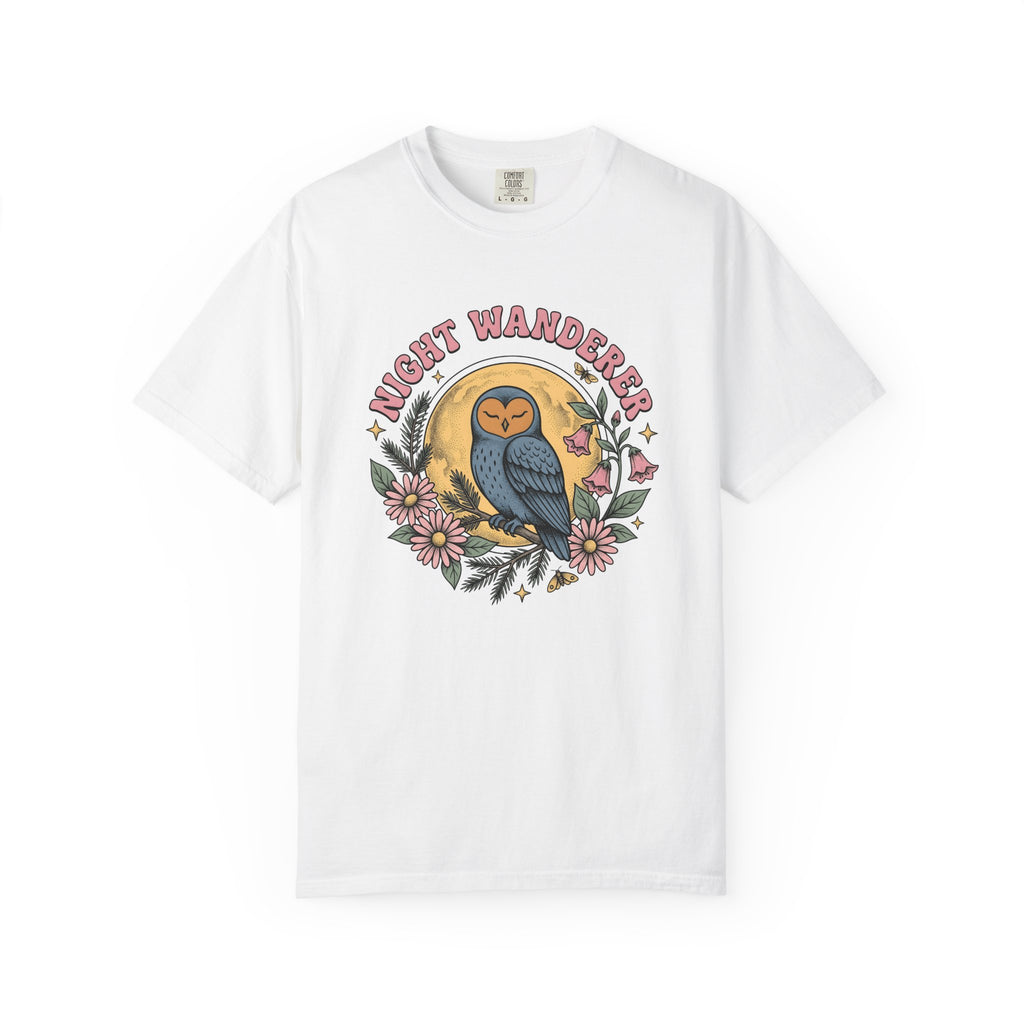 Owl Night Shirt Boho Chic Wilderness Gift Women Classic Tee Owl T-Shirt Hippie Fan Retro Tshirt Nature Graphic Doodle Garden Blooms Tshirt