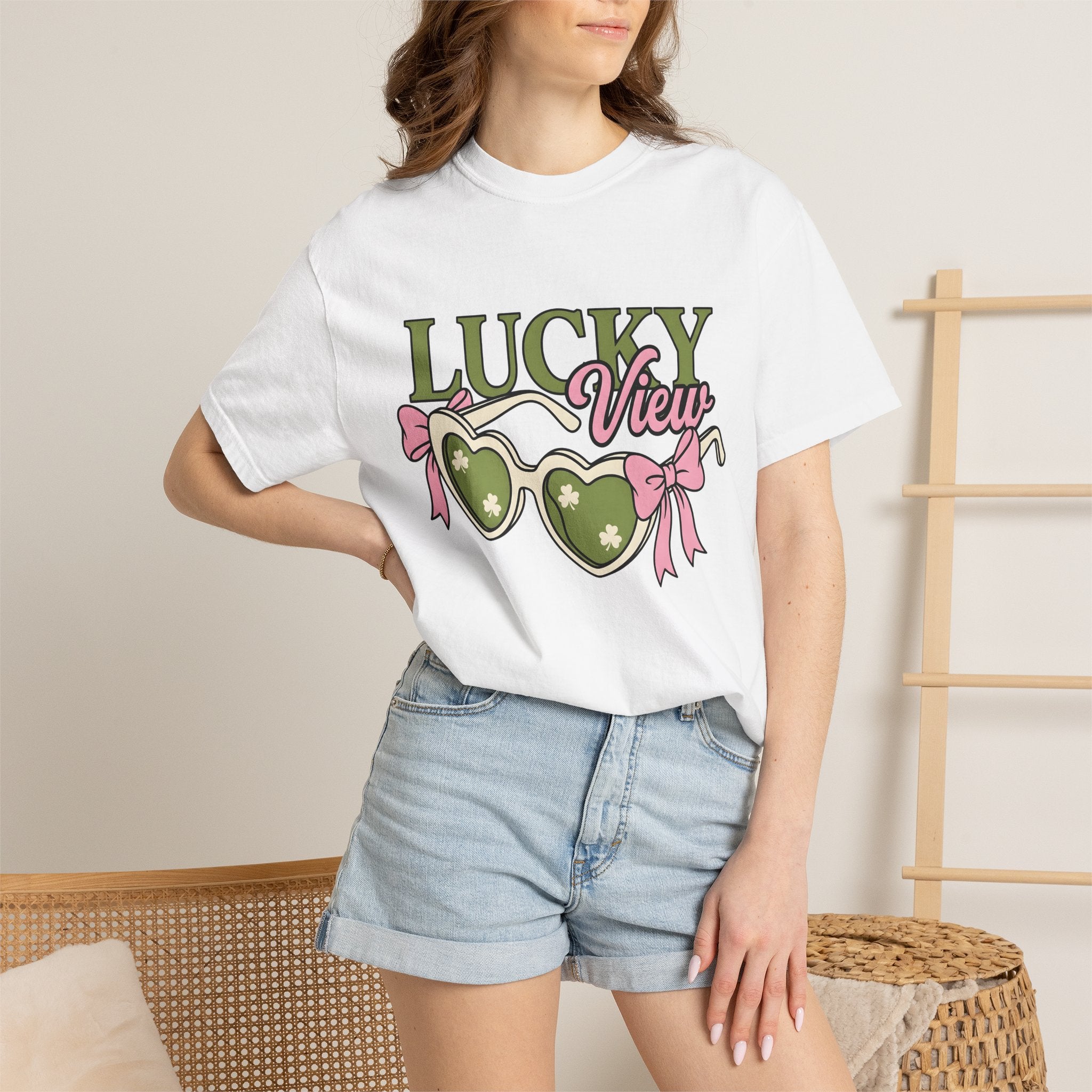 Heart Shades Shirt St Patrick's Day Clover Gift Women Modern Tee Shades T-Shirt Shamrock Fan Abstract Tshirt Shamrock Graphic Vintage Pink