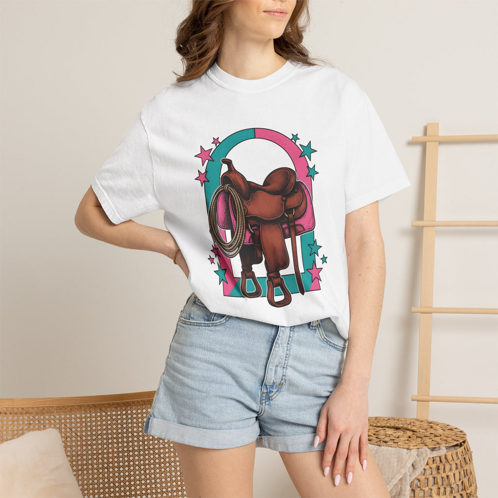 Western Saddle Shirt Cowgirl Western Gift Women Pop Art Tee Saddle T-Shirt Cowboy Fan Rodeo Tshirt Western Design Retro Lasso Tshirt