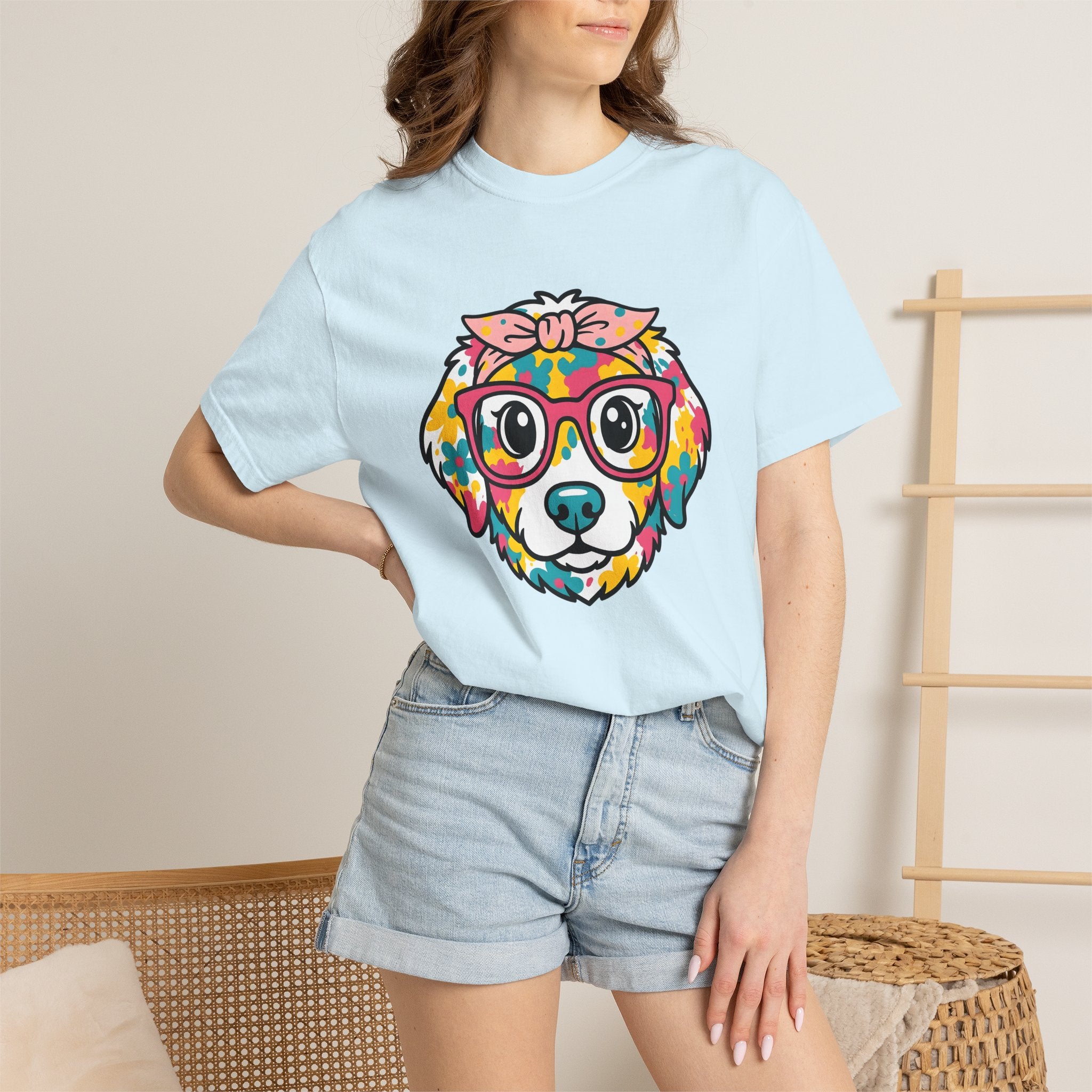 Dog Head Shirt Easter Animal Gift Women Comic Tee Puppy T-Shirt Easter Fan Cartoon Tshirt Creature Graphic Vibrant Spectacles Tshirt