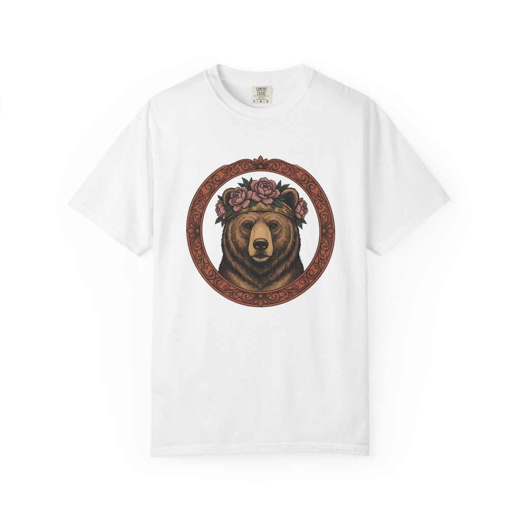 Bear Floral Crown Shirt Animals & Flowers Nature Gift Women Boho Tee Bear T-Shirt Wildlife Fan Bohemian Tshirt Environmental Graphic Vintage