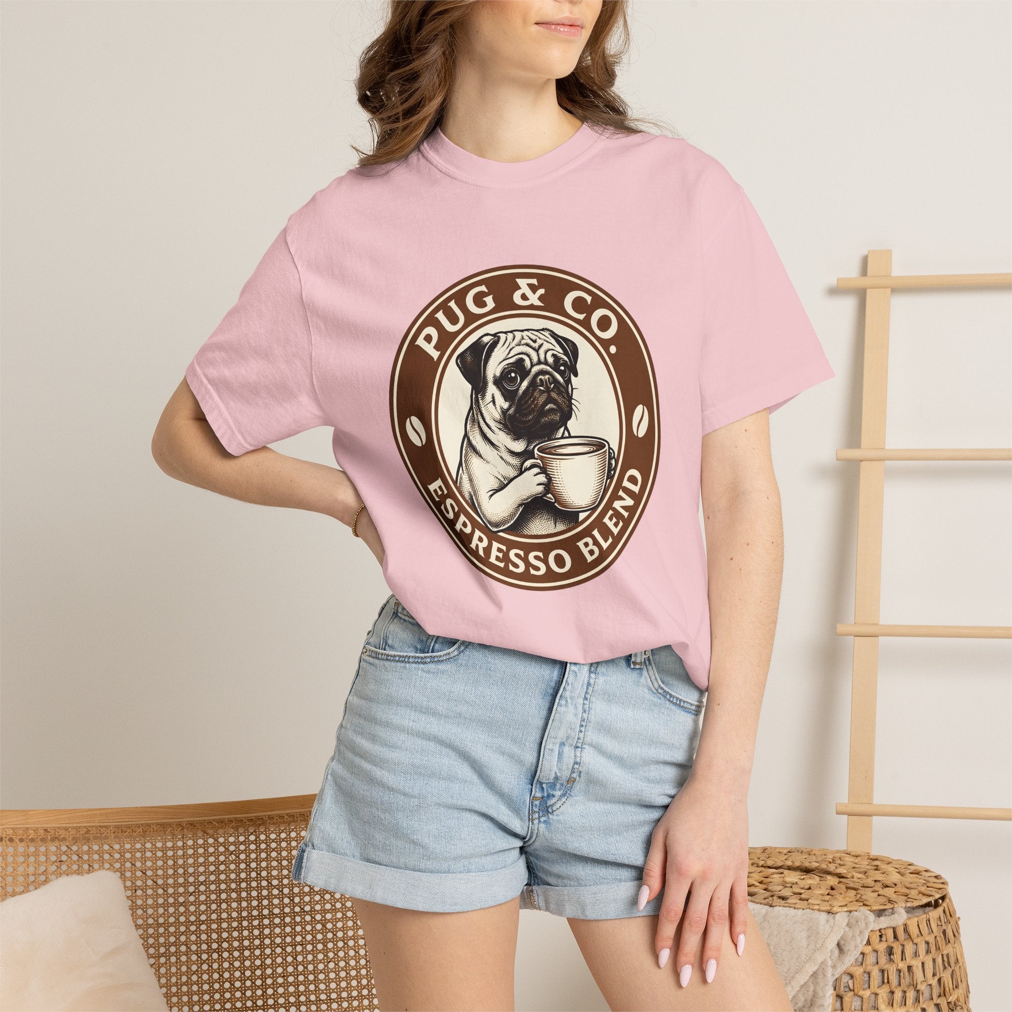 Pug Coffee Cup Shirt Coffee Dog Gift Women Vintage Tee Coffee Mug T-Shirt Coffee Fan Retro Tshirt Canine Graphic Hand Drawn Coffee Beans