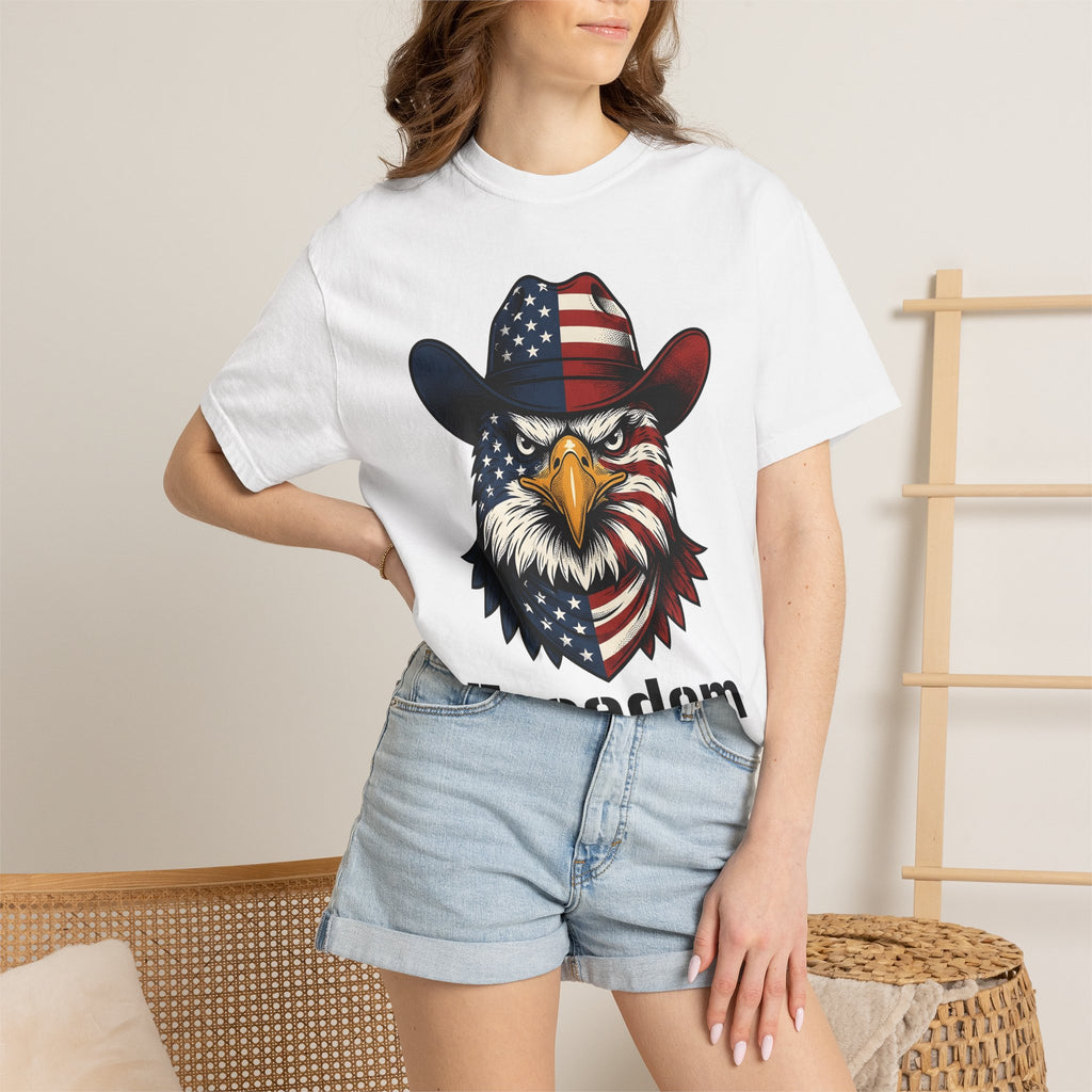Eagle Western Hat Shirt America Independence Gift Women Graphic Design Tee Cowboy Hat T-Shirt Patriot Fan Typography Tshirt Liberty Graphic