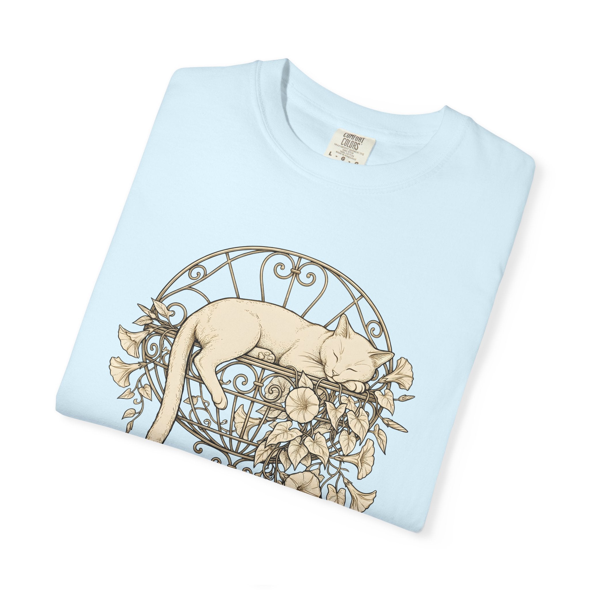 Napping Cat Shirt Cat Botanicals Gift Women Retro Tee Kitten T-Shirt Cat Fan Feline Tshirt Floral Graphic Sketch Blooms Tshirt