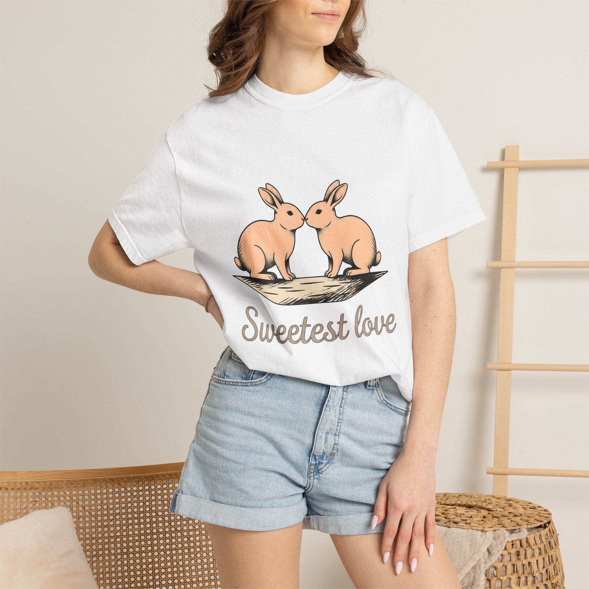 Rabbit Pair Shirt Animals Romance Gift Women Retro Tee Bunny T-Shirt Pet Fan Vintage Tshirt Love Graphic Sketch Love Symbol Tshirt