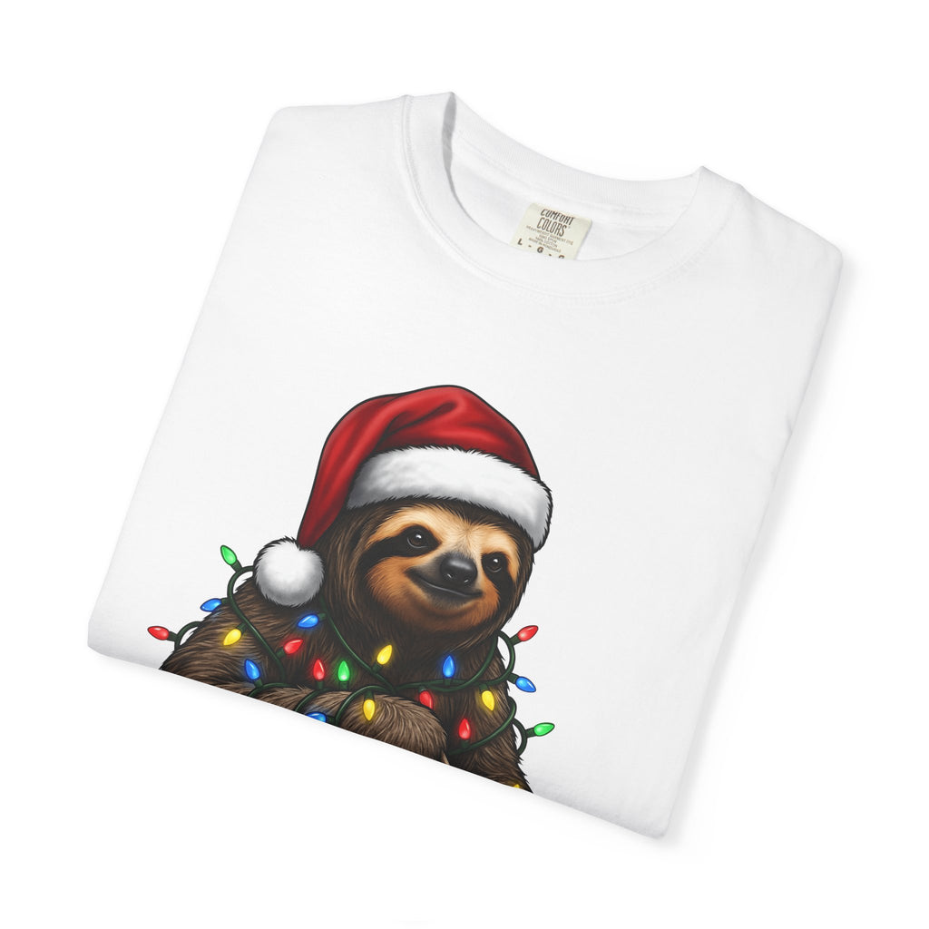 Sloth Holiday Hat Shirt Christmas Creatures Gift Women Animation Tee Sloth Hat T-Shirt Xmas Fan Cartoon Tshirt Animal Graphic Doodle Led