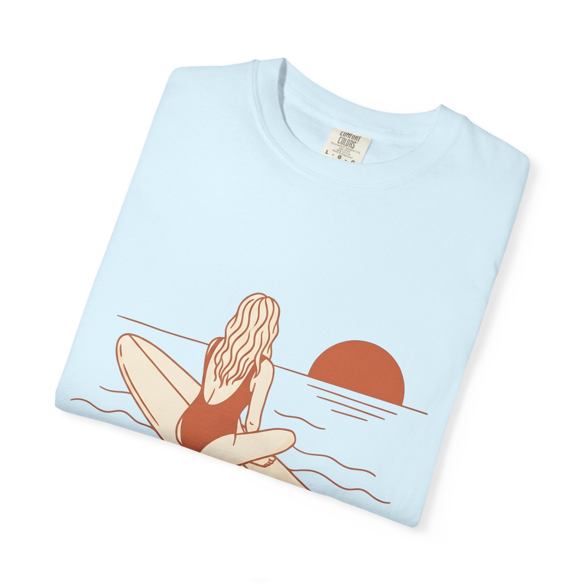 Surfing Woman Shirt Surfing Ocean Gift Women Modern Tee Surfer T-Shirt Surf Enthusiast Contemporary Tshirt Marine Graphic Classic Evening