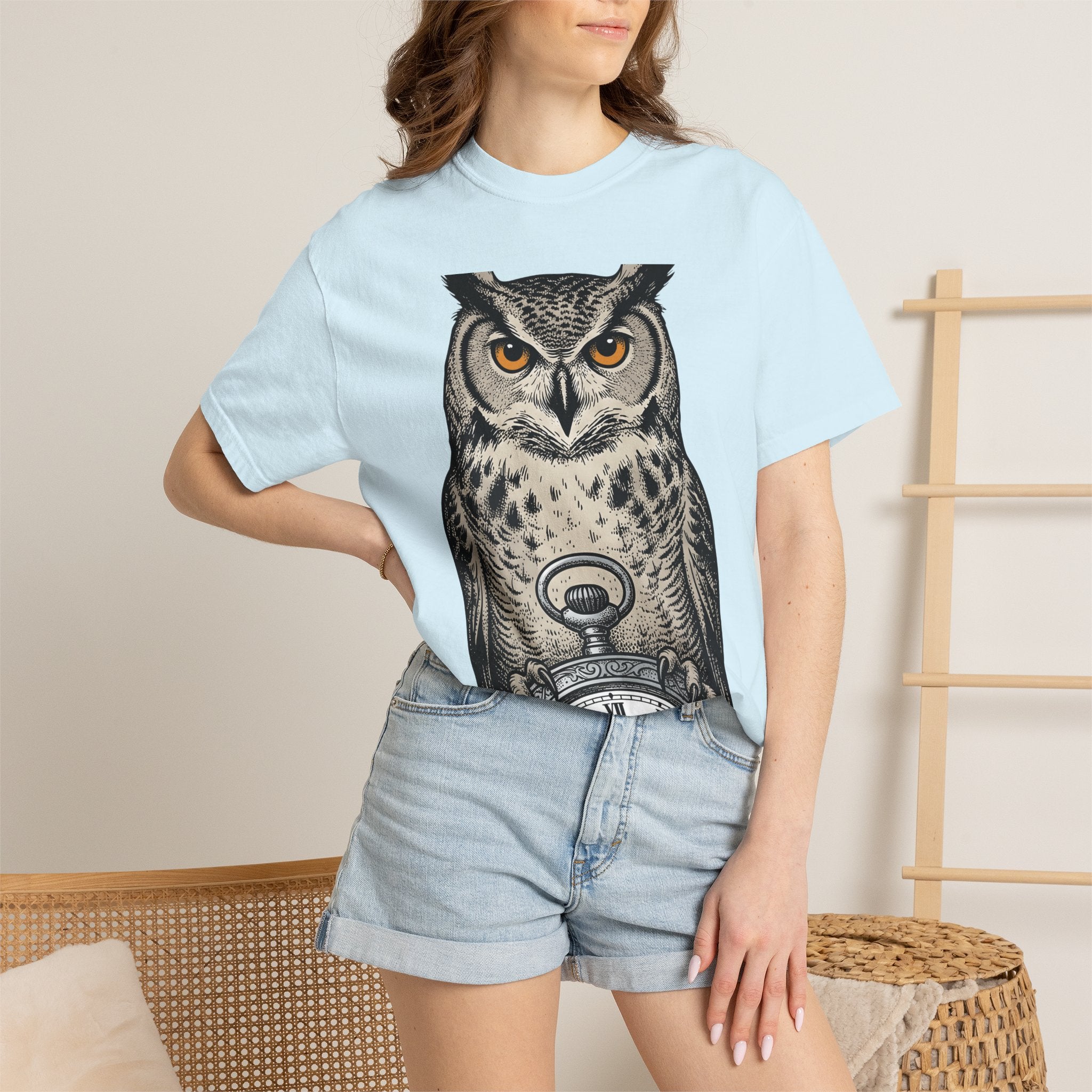 Owl Pocket Watch Shirt Owl Animal Gift Women Vintage Tee Pocket Watch T-Shirt Owl Enthusiast Antique Tshirt Wildlife Graphic Hand Drawn