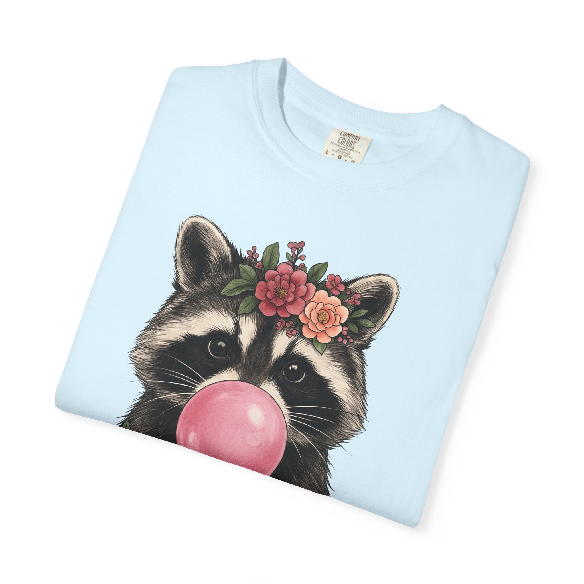 Raccoon Blossoms Shirt Animals Garden Gift Women Rustic Tee Raccoon T-Shirt Wildlife Fan Country Tshirt Gardening Graphic Doodle Chewing Gum