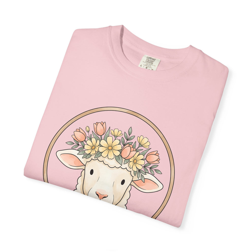 Lamb Floral Garland Shirt Easter Flora Gift Women Illustration Tee Wreath T-Shirt Spring Fan Floral Tshirt Botanical Graphic Doodle Tulip
