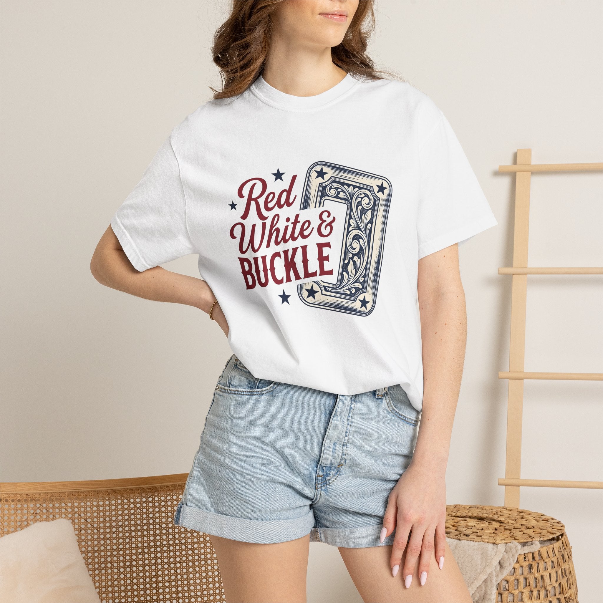 Cowboy Belt Buckle Shirt 4th Of July Rodeo Gift Women Rustic Tee Belt Buckle T-Shirt Patriot Fan Western Tshirt Rodeo Graphic Throwback Star