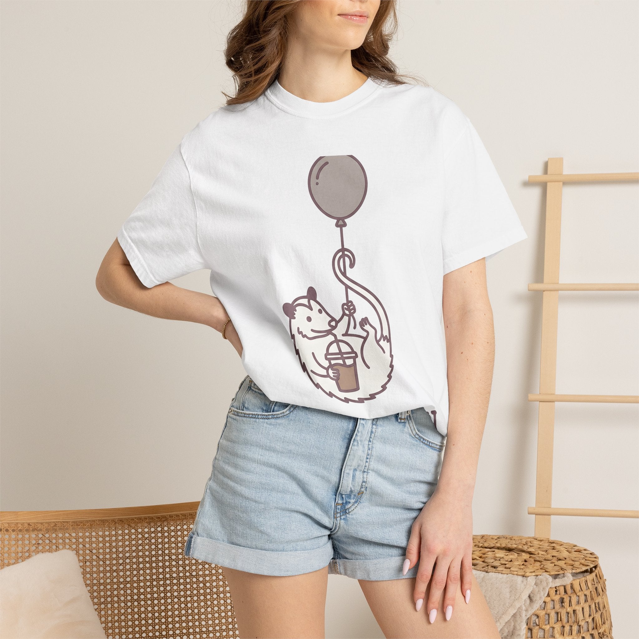 Possum Balloon Shirt Funny Animal Gift Women Cute Tee Opossum T-Shirt Humor Fan Cartoon Graphic Tshirt Minimalist Coffee Cup Tshirt