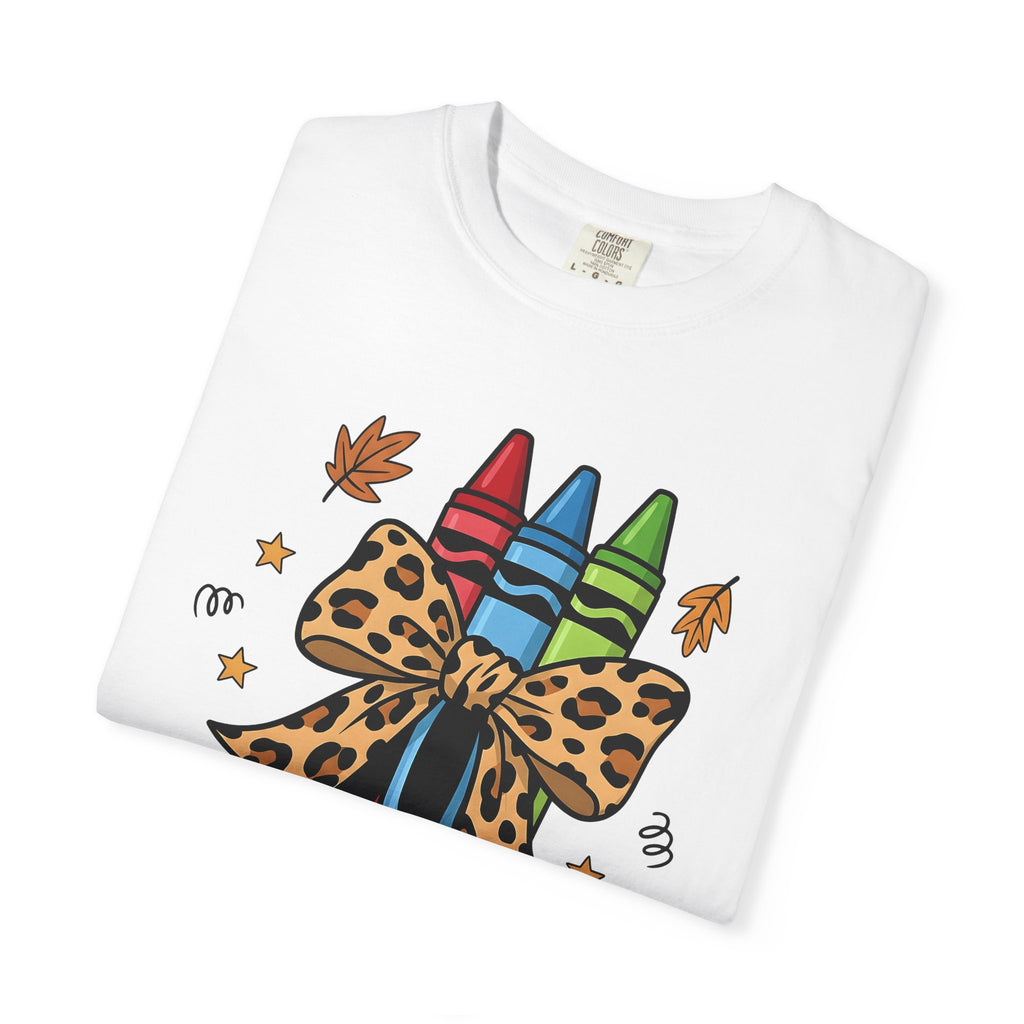 Crayon Set Shirt Teachers Autumn Gift Women Comic Tee Color Box T-Shirt Educator Enthusiast Cartoon Tshirt Fall Illustration Sketch Cheetah