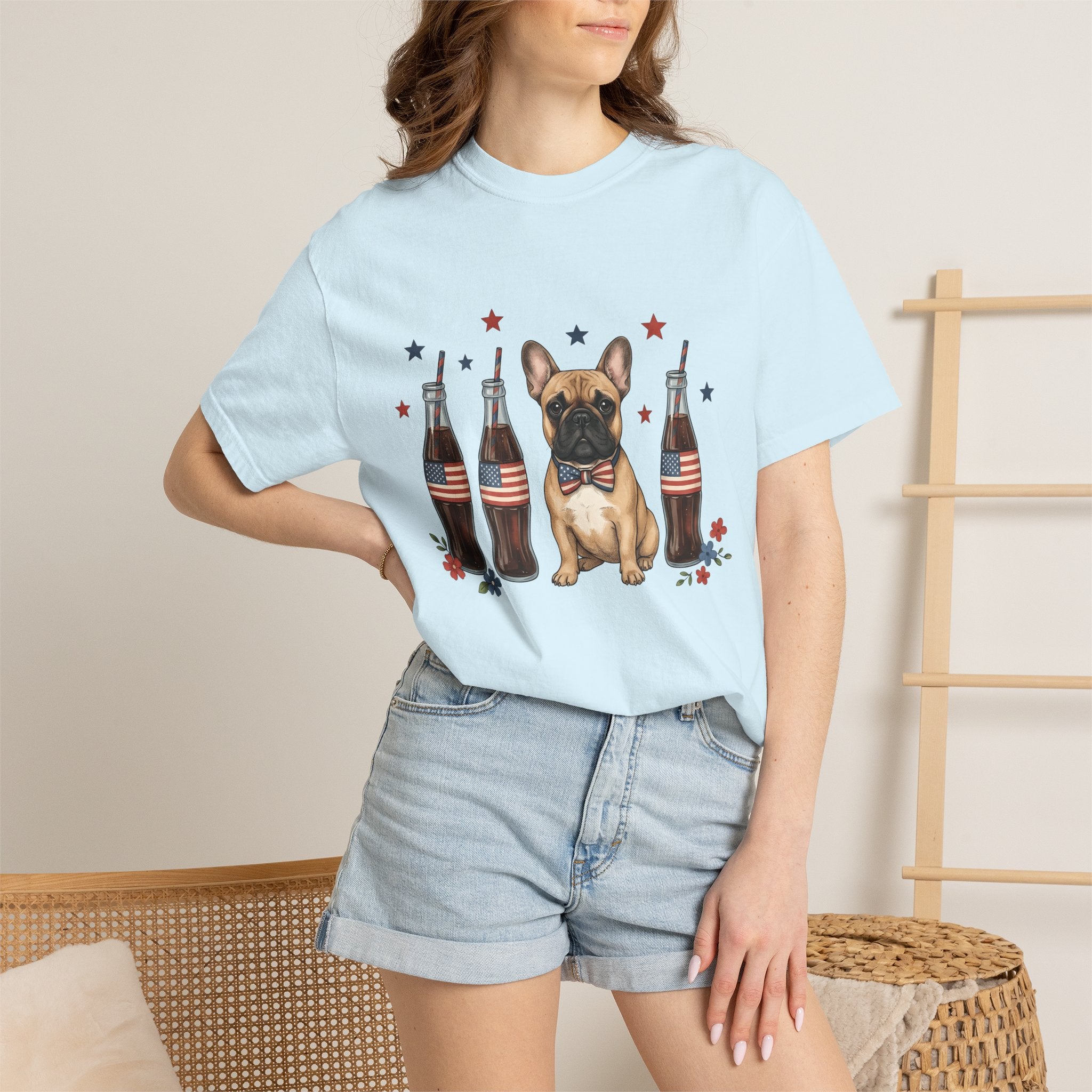 French Bulldog Shirt Dog Usa Gift Women Cartoon Tee Bulldog T-Shirt Dog Fan Toon Tshirt American Graphic Hand Drawn Soda Bottles Tshirt