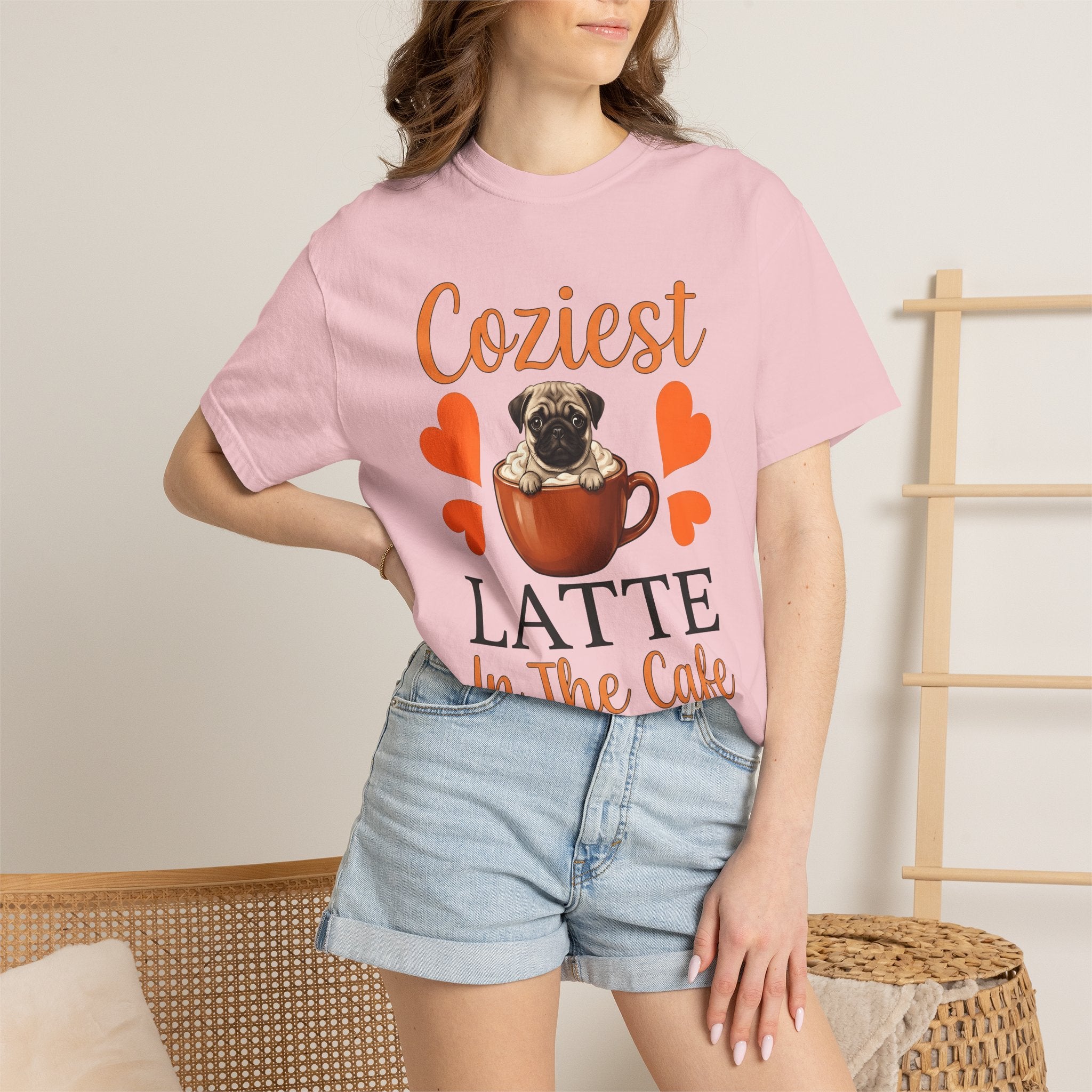 Pug Coffee Cup Shirt Dog Coffee Gift Women Cute Tee Coffee Mug T-Shirt Dog Fan Coffee Cup Tshirt Caffee Graphic Retro Hearts Tshirt