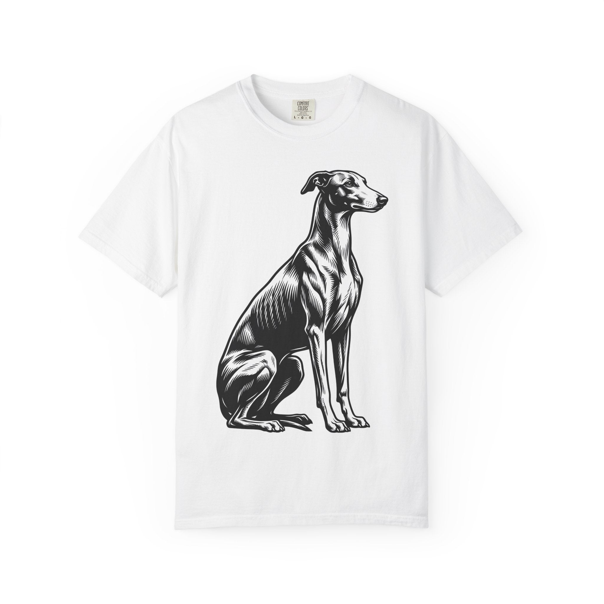 Greyhound Dog Shirt Dog Pet Gift Women Woodcut Tee Whippet T-Shirt Dog Fan Hound Tshirt Animal Graphic Vintage Sitting Pose Tshirt