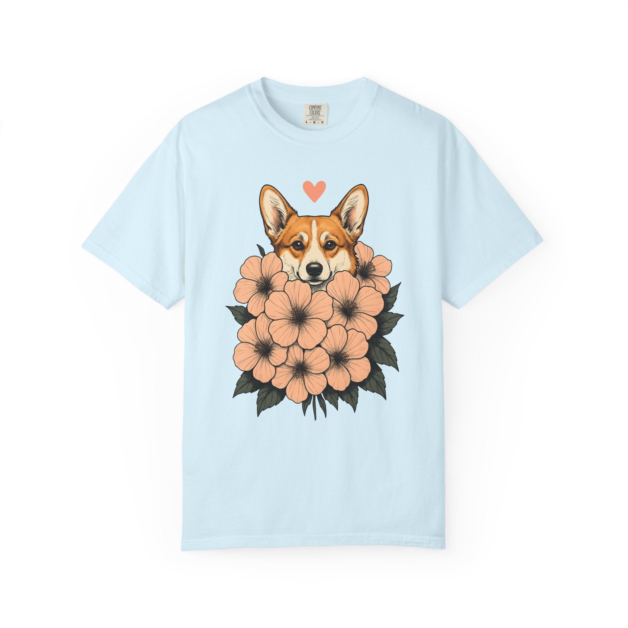 Corgi Pet Shirt Dog Plants Gift Women Line Art Tee Puppy T-Shirt Dog Fan Minimalist Tshirt Botanical Graphic Rustic Garden Flowers Tshirt