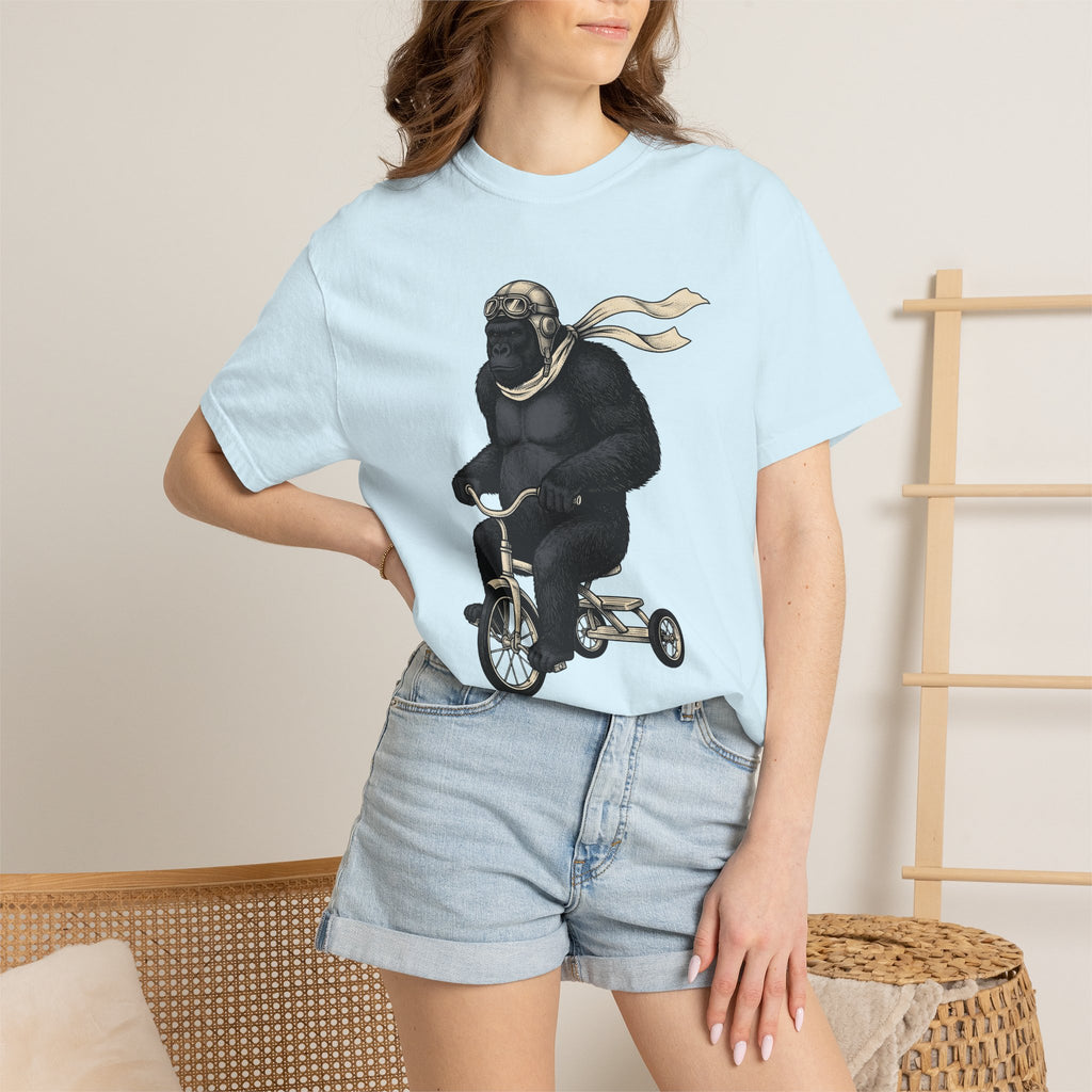 Ape Bike Shirt Animals Jokes Gift Women Retro Tee Monkey Bike T-Shirt Wildlife Fan Prank Graphic Tshirt Sketch Pilot Cap Tshirt